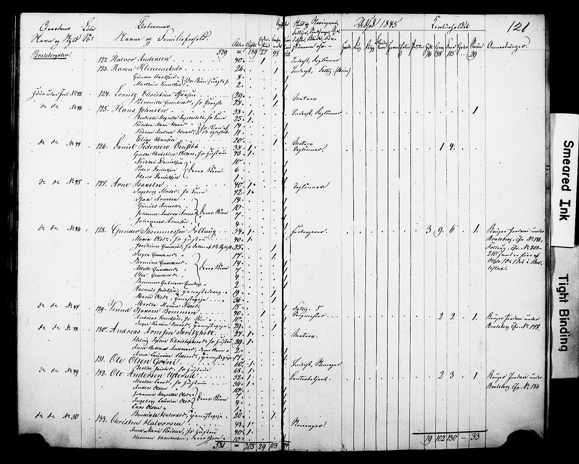 , Census 1845 for Gjerpen, 1845, p. 121