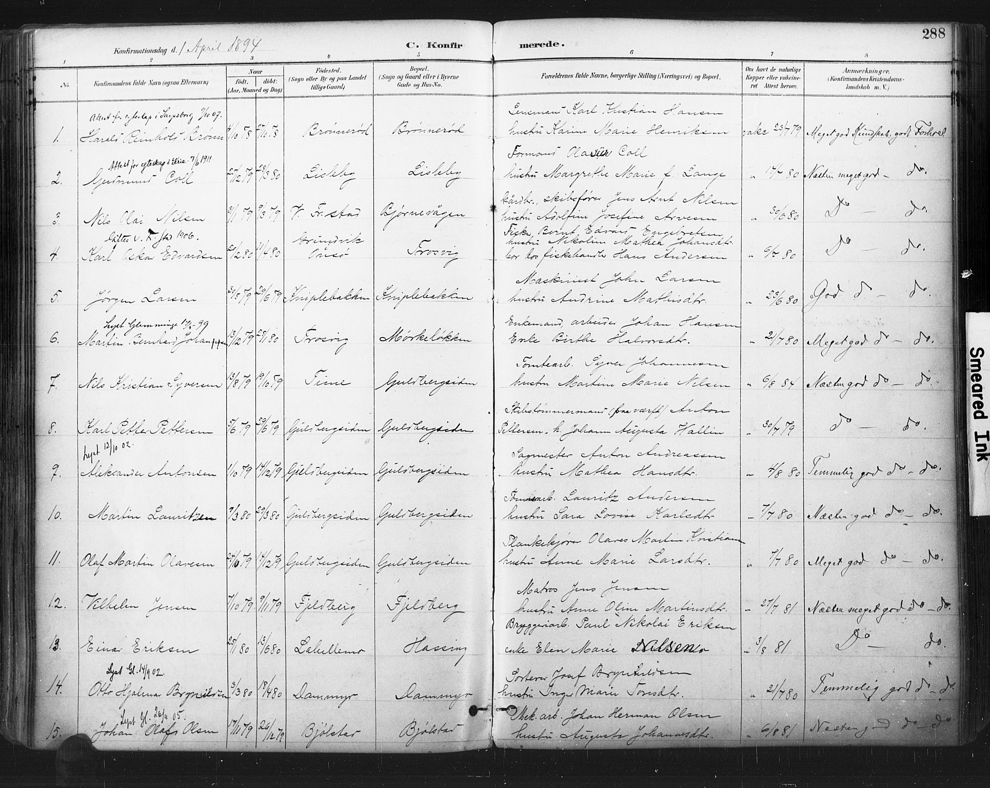 Glemmen prestekontor Kirkebøker, SAO/A-10908/F/Fa/L0013: Parish register (official) no. 13, 1892-1907, p. 288