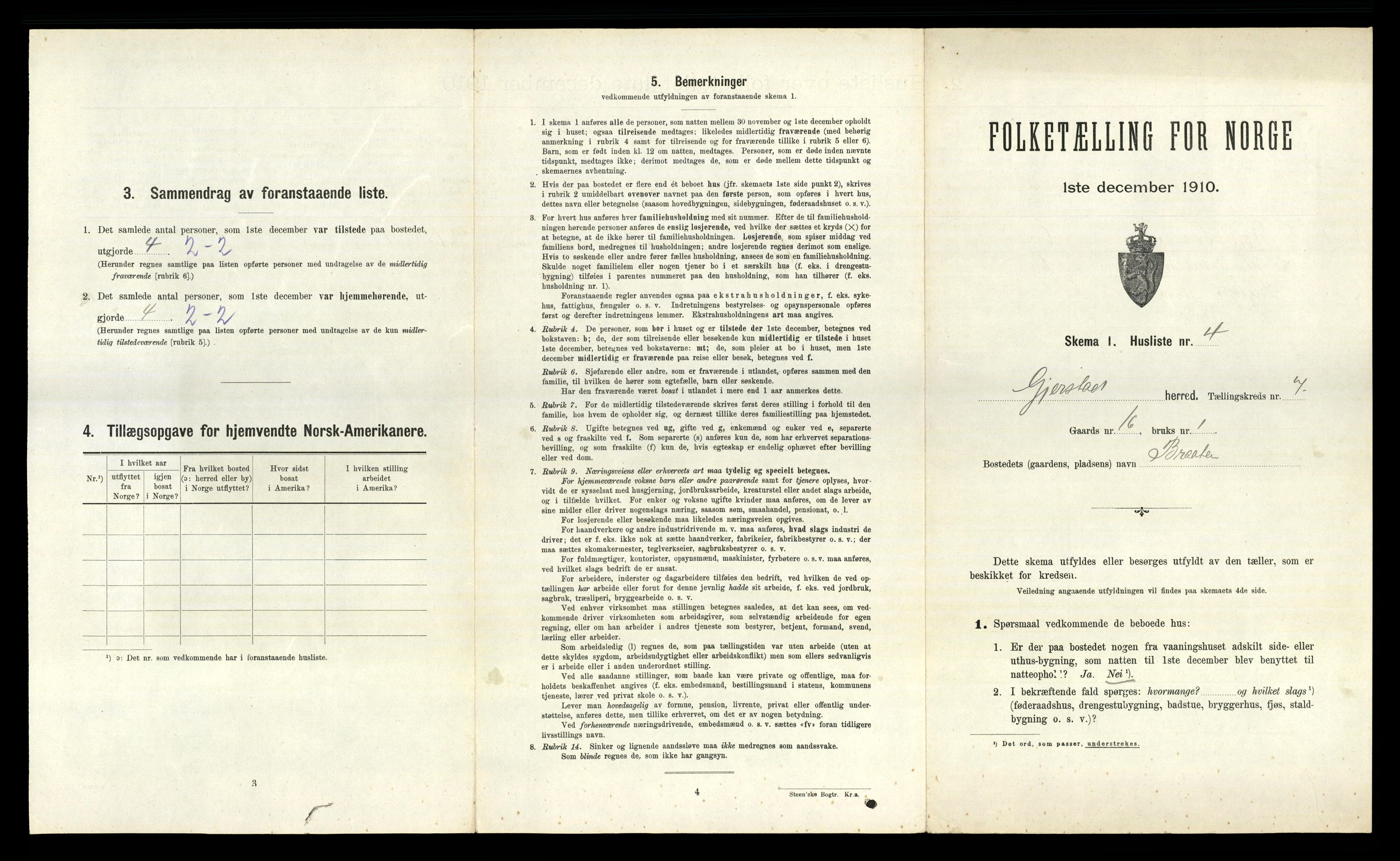 RA, 1910 census for Gjerstad, 1910, p. 545