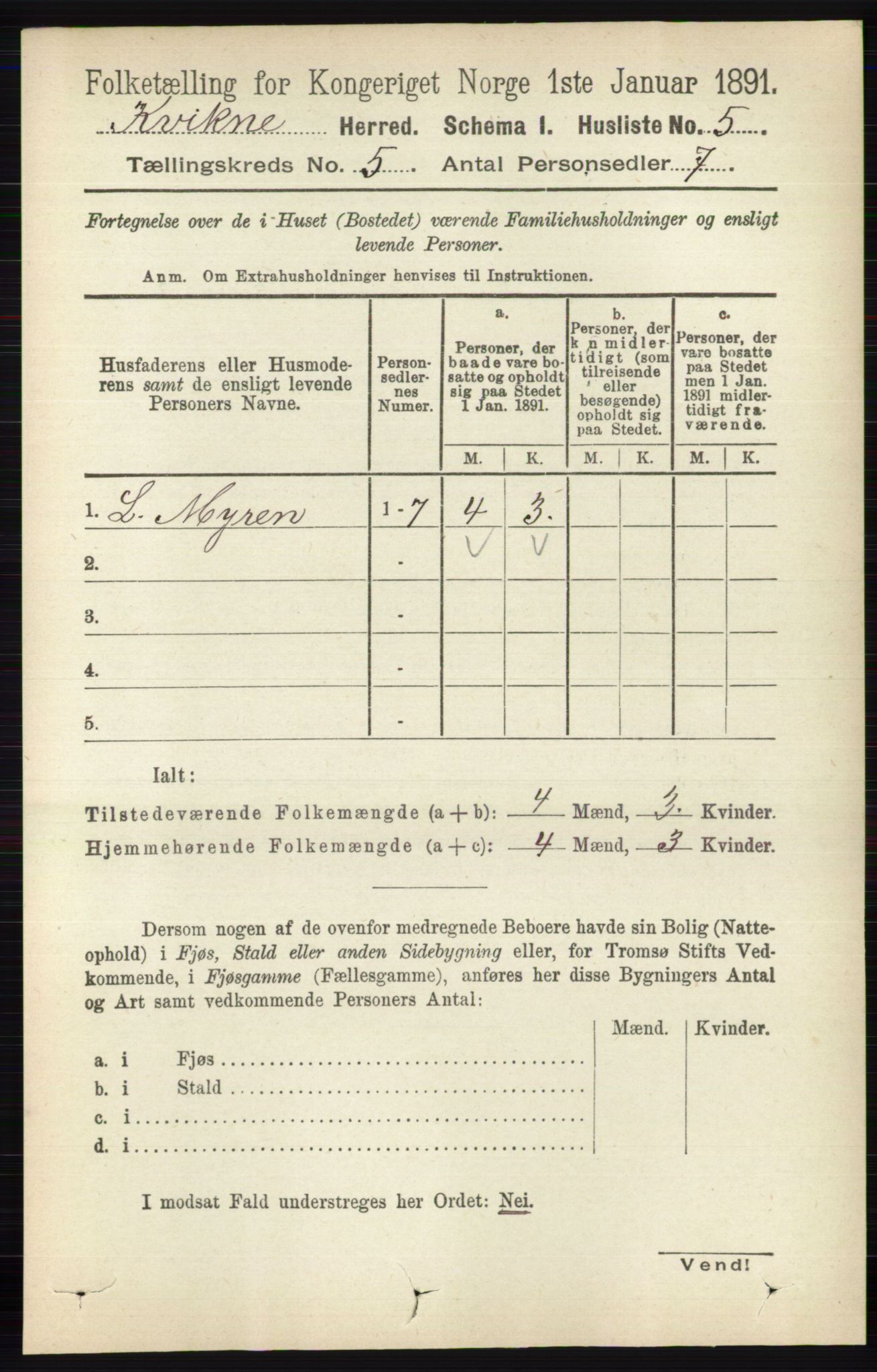 RA, 1891 census for 0440 Kvikne, 1891, p. 1293