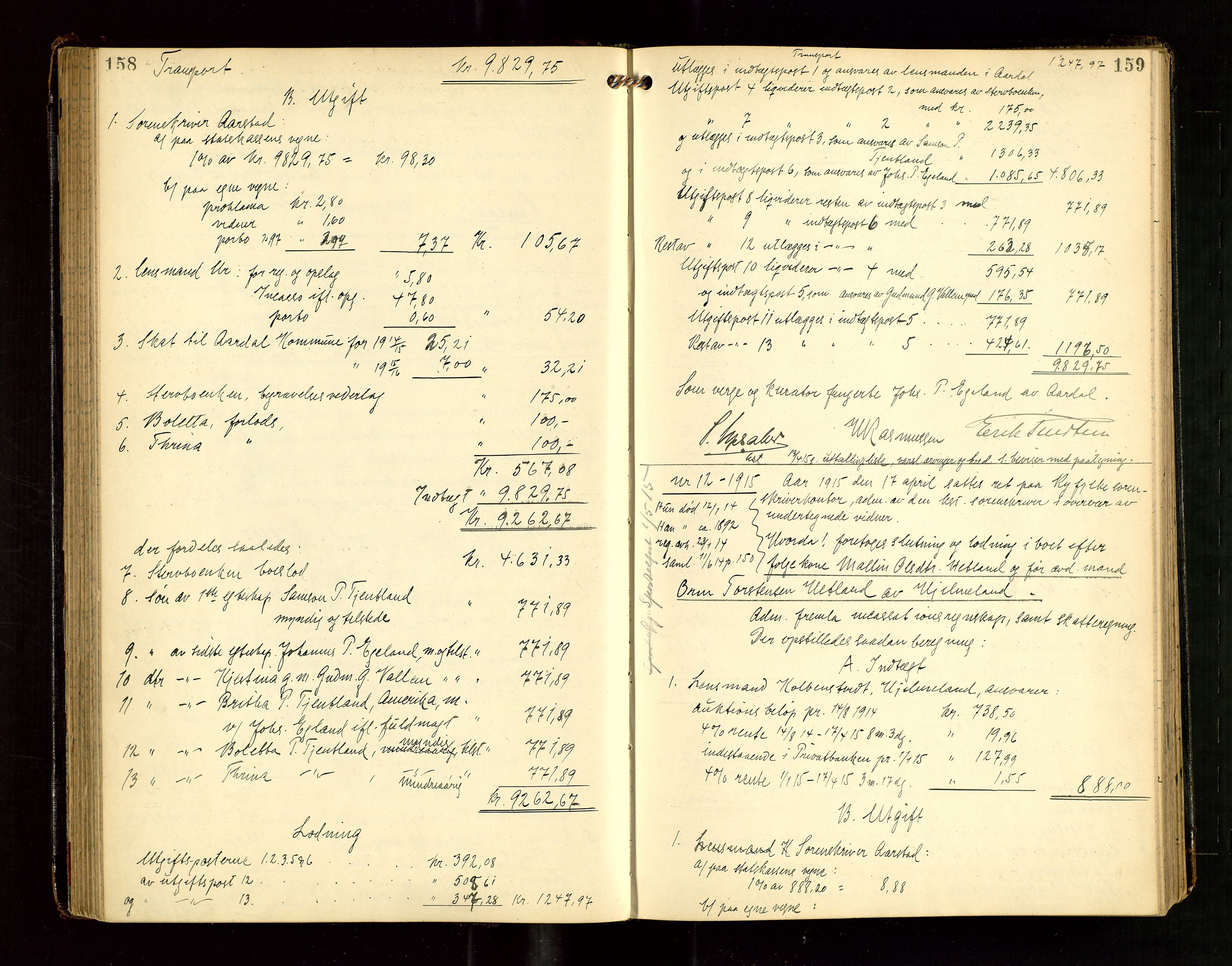 Ryfylke tingrett, SAST/A-100055/001/IV/IVG/L0004: Skifteutlodningsprotokoll Med register, 1912-1918, p. 158-159