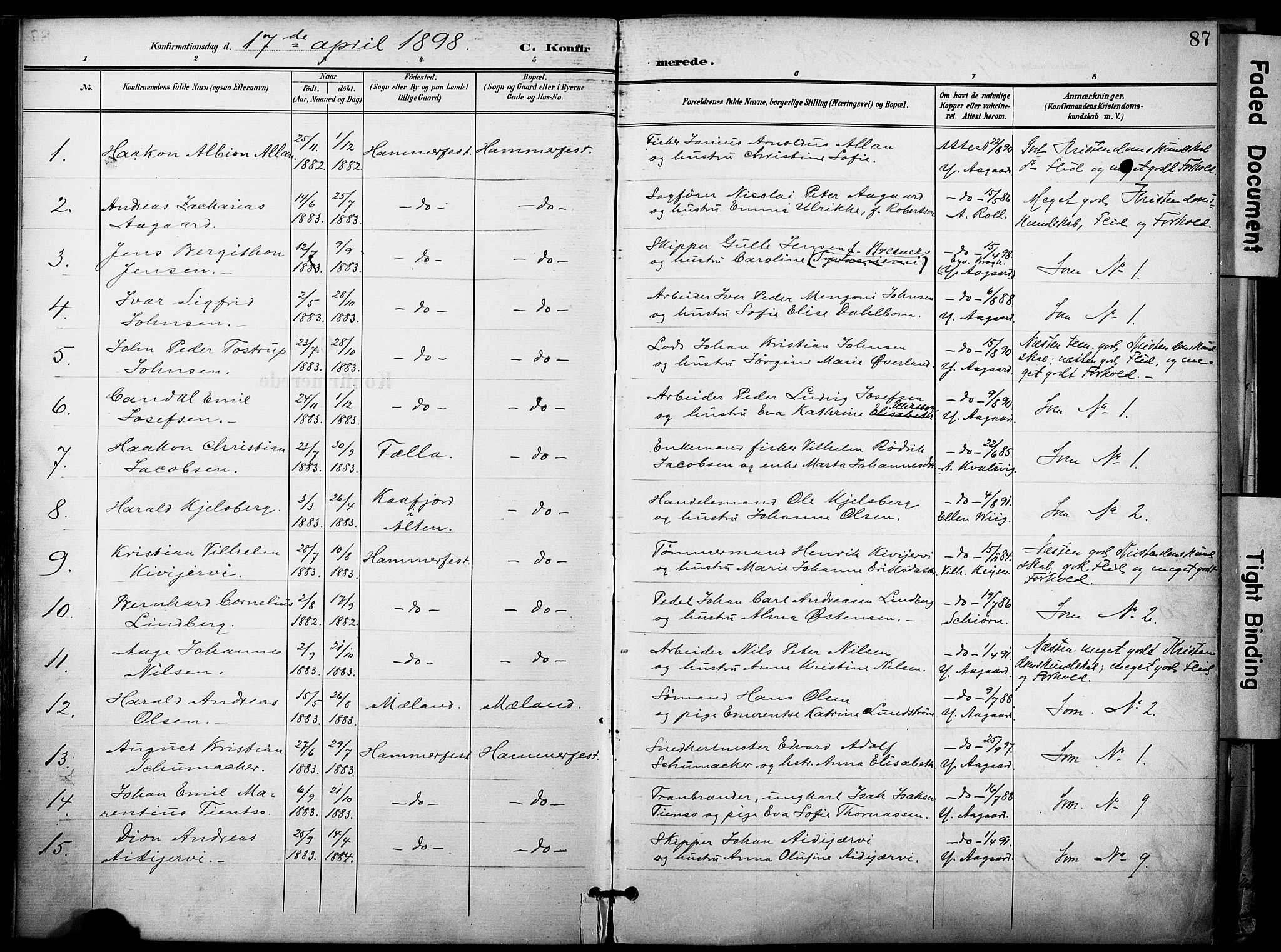 Hammerfest sokneprestkontor, SATØ/S-1347/H/Ha/L0010.kirke: Parish register (official) no. 10, 1898-1905, p. 87