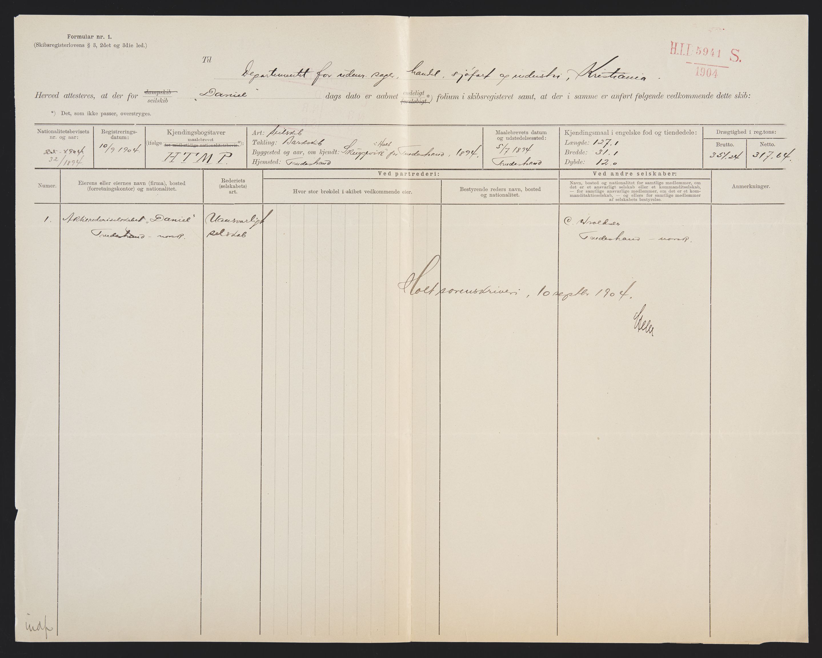 Sjøfartsdirektoratet med forløpere, skipsmapper slettede skip, RA/S-4998/F/Fa/L0233: --, 1871-1917, p. 258