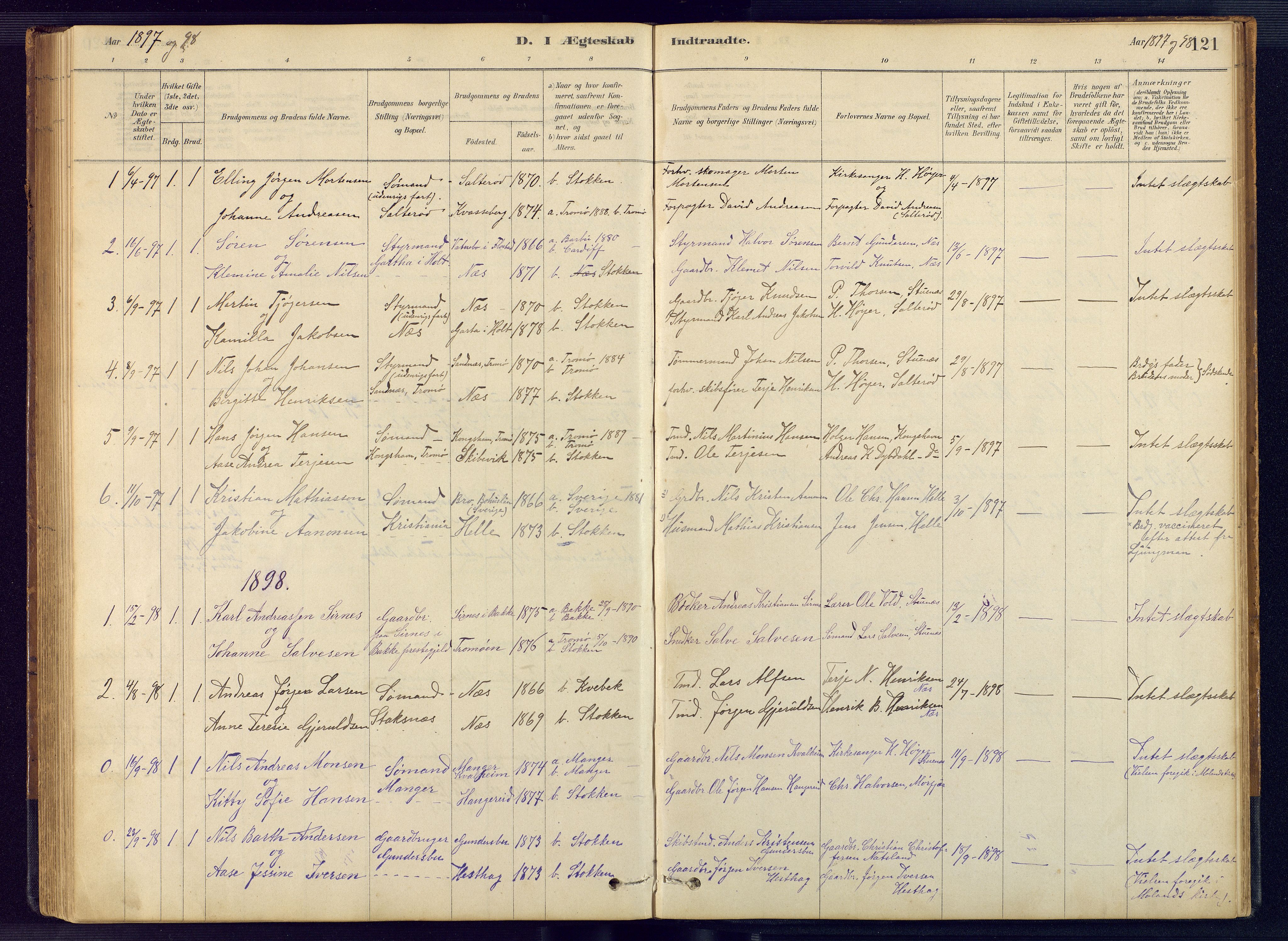 Austre Moland sokneprestkontor, AV/SAK-1111-0001/F/Fb/Fbb/L0001: Parish register (copy) no. B 1, 1878-1904, p. 121