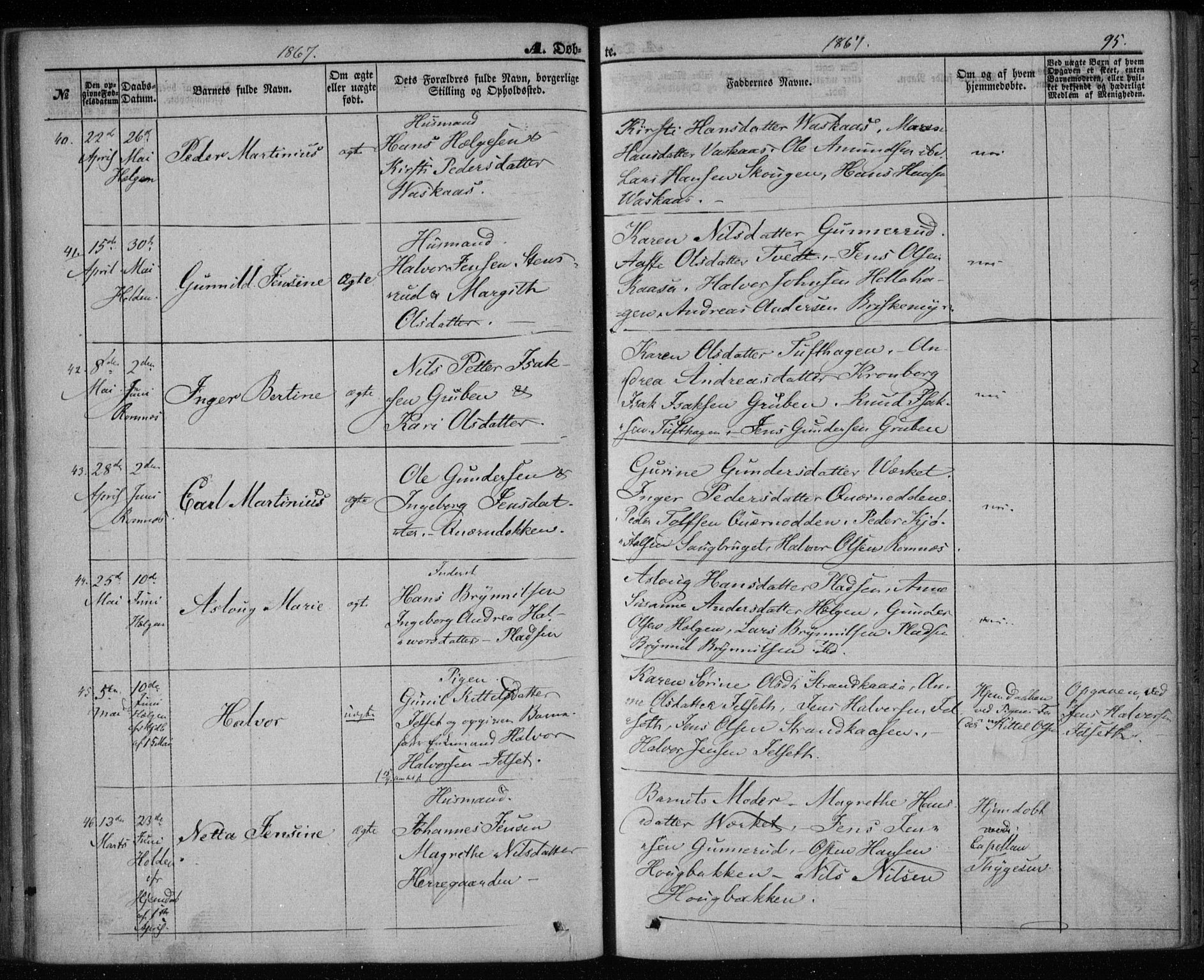 Holla kirkebøker, SAKO/A-272/F/Fa/L0006: Parish register (official) no. 6, 1861-1869, p. 95