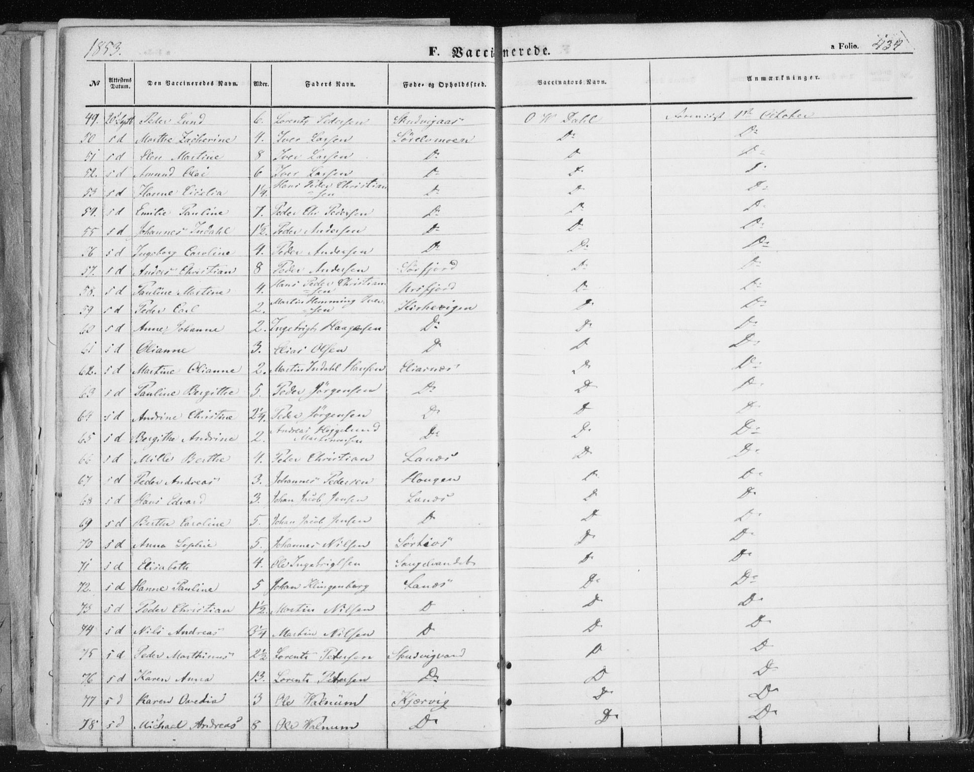 Tromsø sokneprestkontor/stiftsprosti/domprosti, AV/SATØ-S-1343/G/Ga/L0010kirke: Parish register (official) no. 10, 1848-1855, p. 434