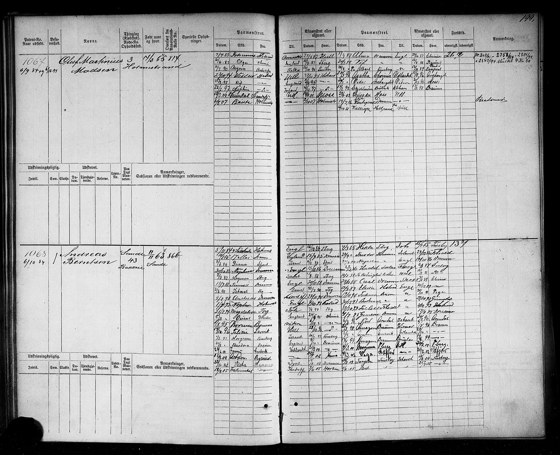 Holmestrand innrulleringskontor, AV/SAKO-A-1151/F/Fc/L0004: Hovedrulle, 1872-1913, p. 238