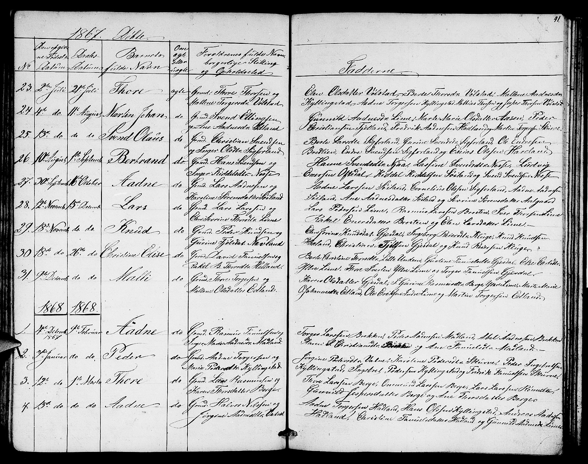 Lye sokneprestkontor, SAST/A-101794/001/30BB/L0003: Parish register (copy) no. B 3, 1852-1874, p. 41