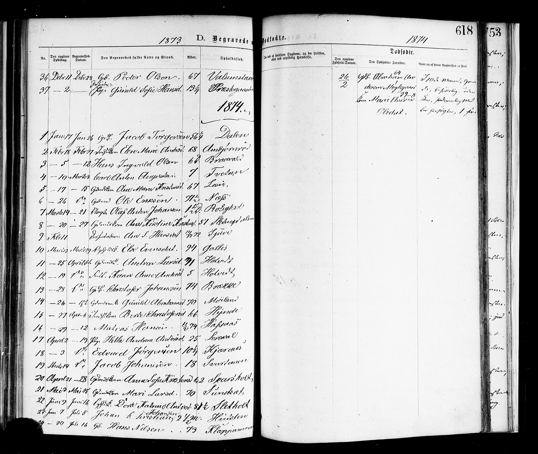 Andebu kirkebøker, SAKO/A-336/F/Fa/L0006: Parish register (official) no. 6, 1871-1878, p. 618