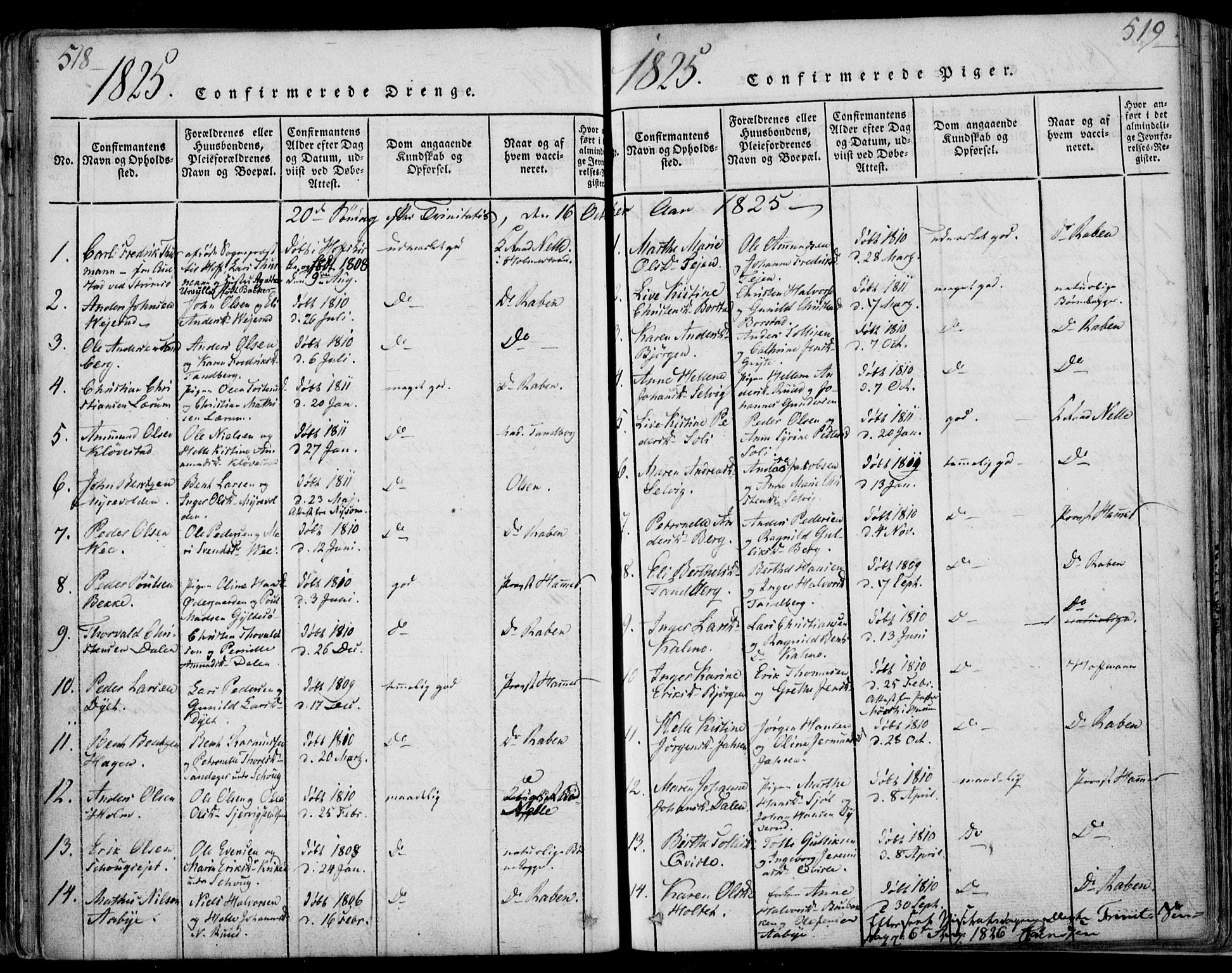 Sande Kirkebøker, SAKO/A-53/F/Fa/L0003: Parish register (official) no. 3, 1814-1847, p. 518-519