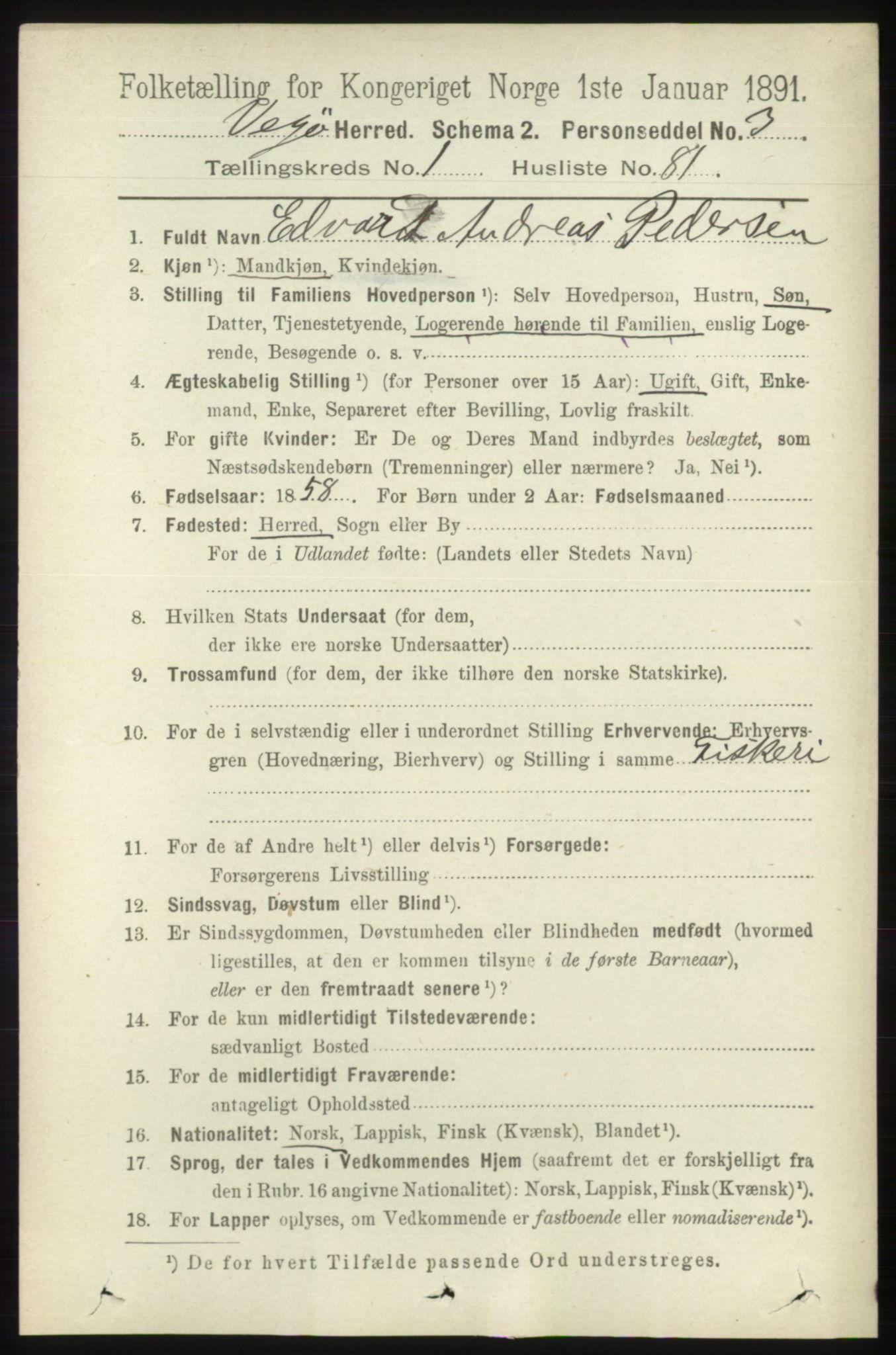 RA, 1891 census for 1815 Vega, 1891, p. 557