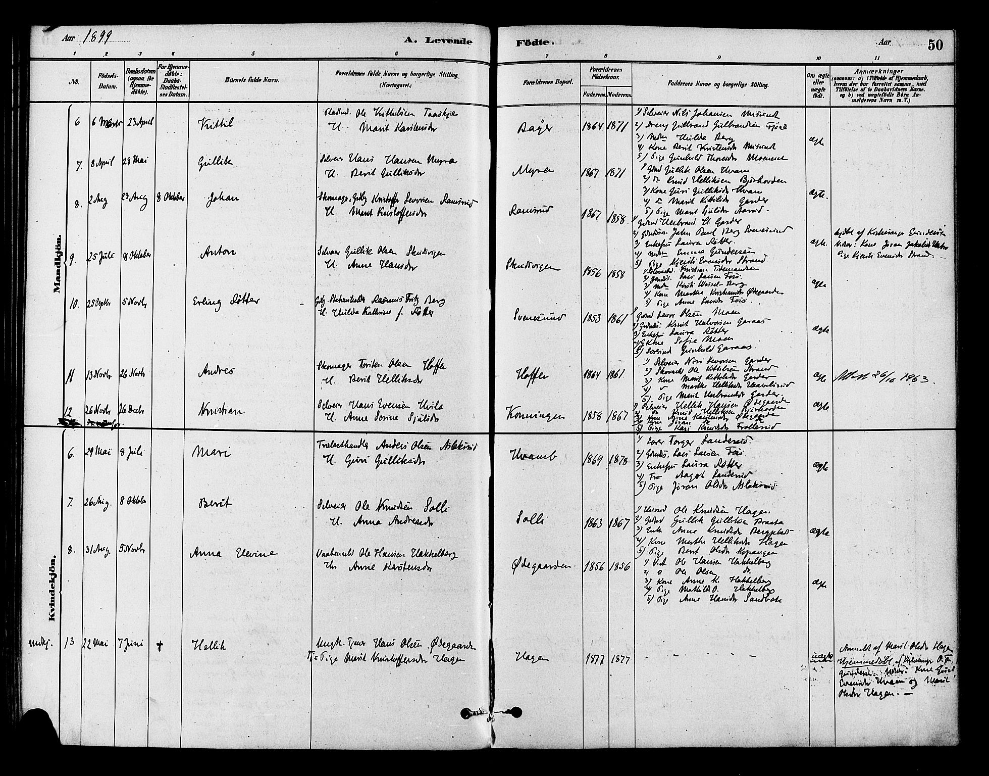 Flesberg kirkebøker, AV/SAKO-A-18/F/Fb/L0001: Parish register (official) no. II 1, 1879-1907, p. 50