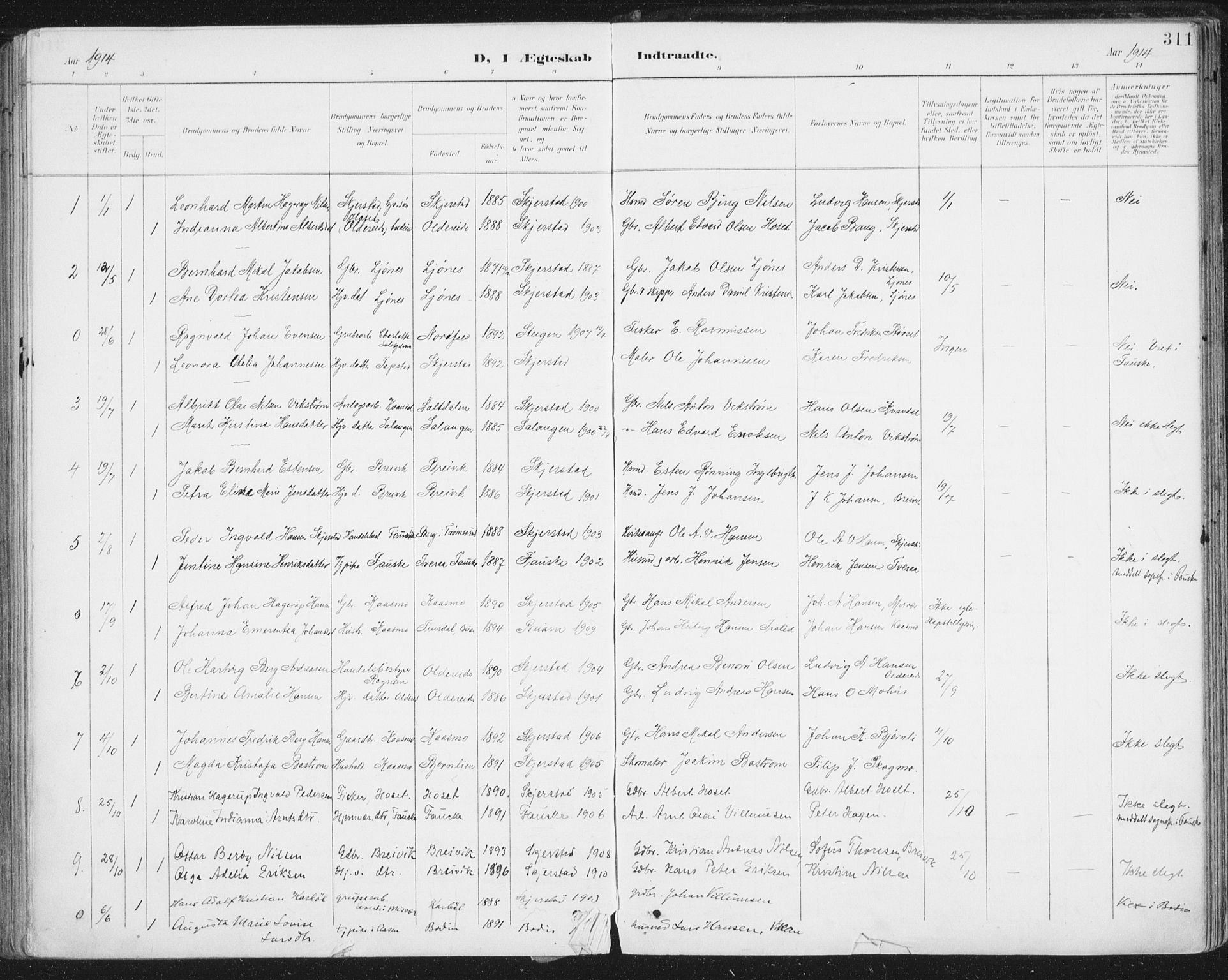 Ministerialprotokoller, klokkerbøker og fødselsregistre - Nordland, SAT/A-1459/852/L0741: Parish register (official) no. 852A11, 1894-1917, p. 311