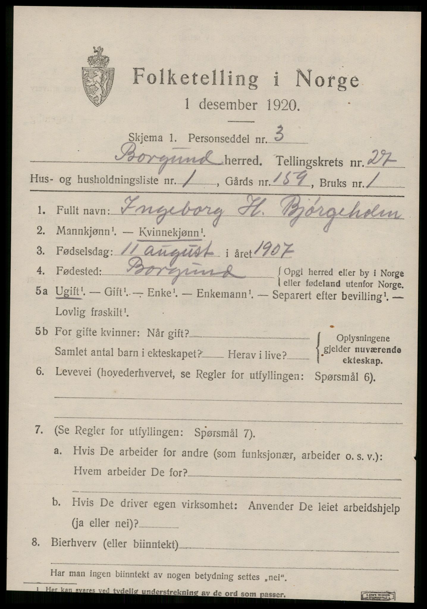 SAT, 1920 census for Borgund, 1920, p. 17710