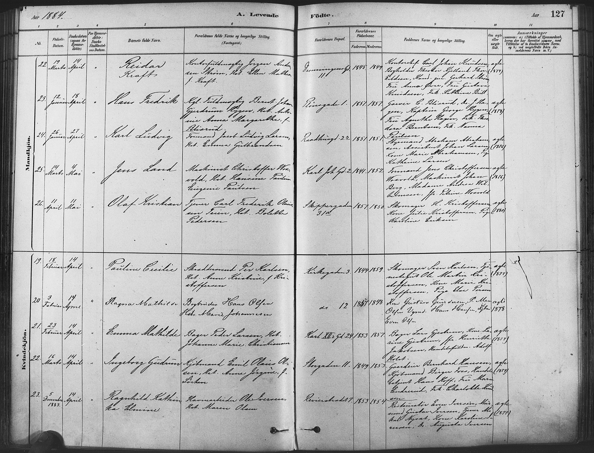 Oslo domkirke Kirkebøker, AV/SAO-A-10752/F/Fa/L0029: Parish register (official) no. 29, 1879-1892, p. 127