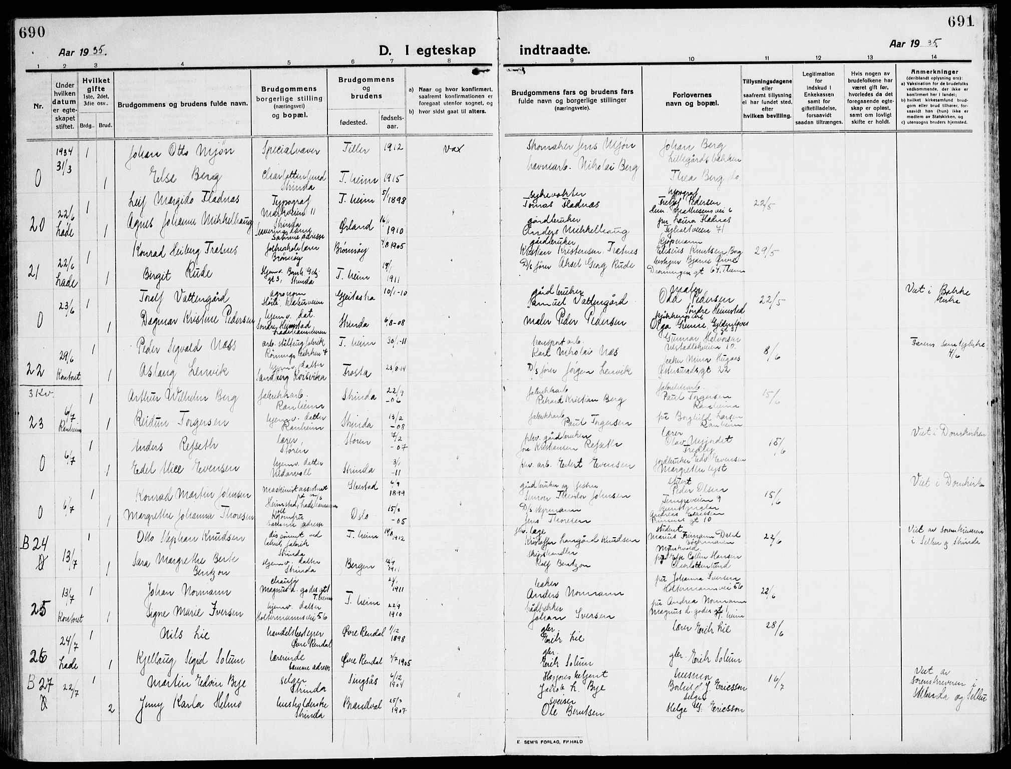 Ministerialprotokoller, klokkerbøker og fødselsregistre - Sør-Trøndelag, AV/SAT-A-1456/607/L0321: Parish register (official) no. 607A05, 1916-1935, p. 690-691