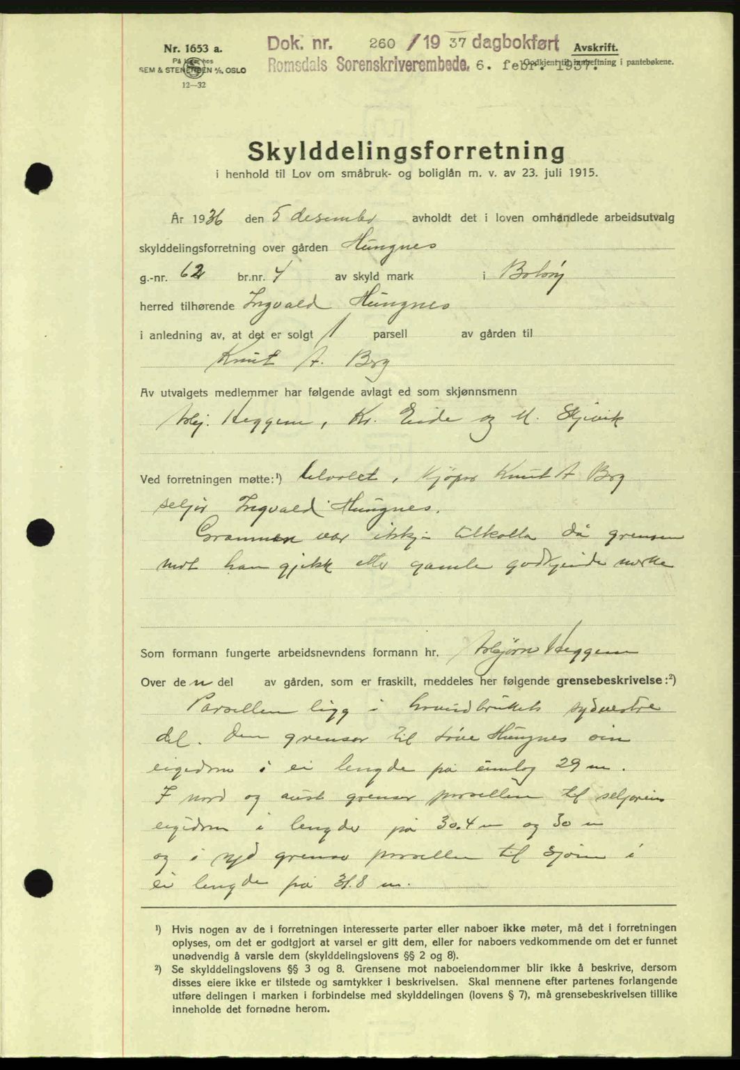 Romsdal sorenskriveri, SAT/A-4149/1/2/2C: Mortgage book no. A2, 1936-1937, Diary no: : 260/1937