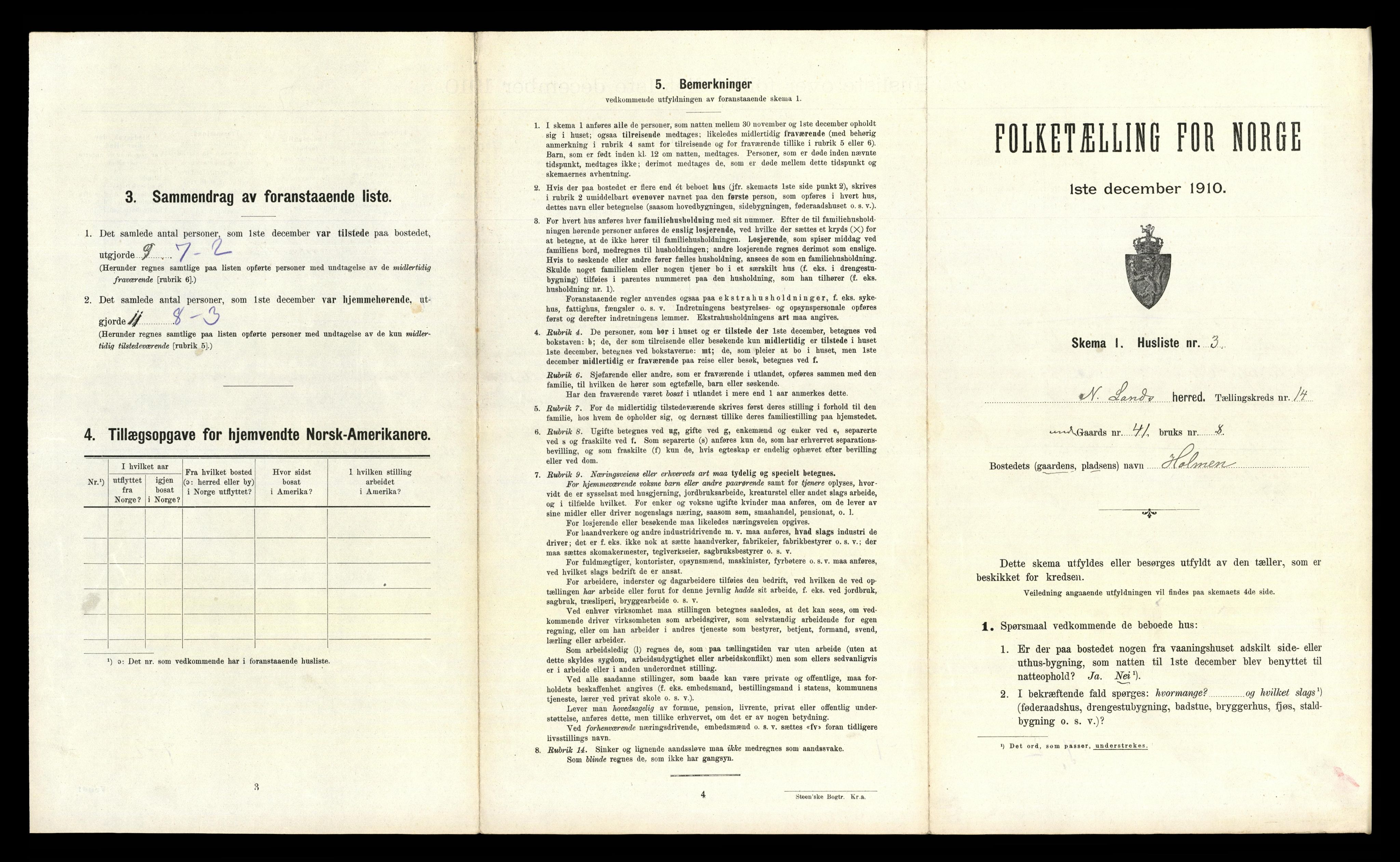 RA, 1910 census for Nordre Land, 1910, p. 1457