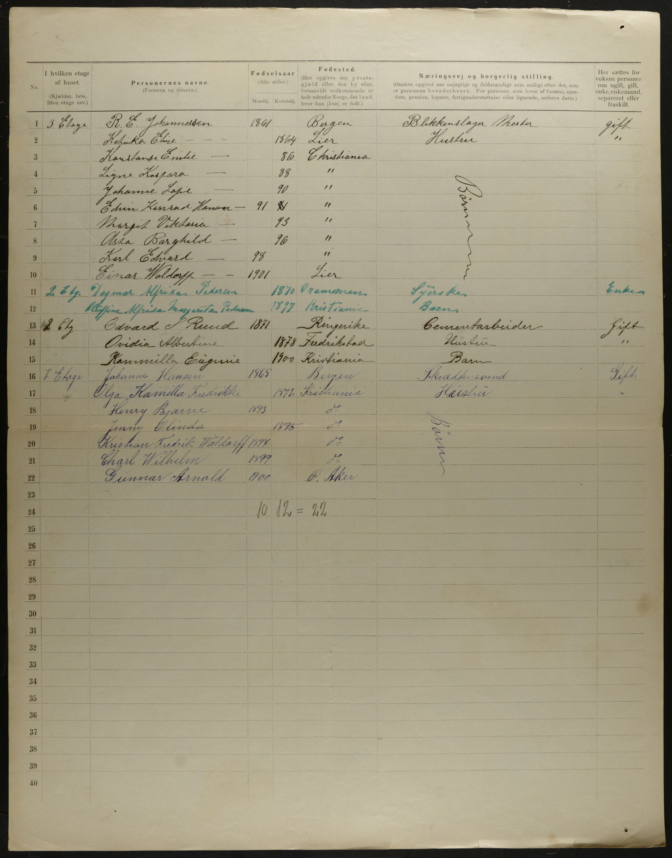 OBA, Municipal Census 1901 for Kristiania, 1901, p. 10605