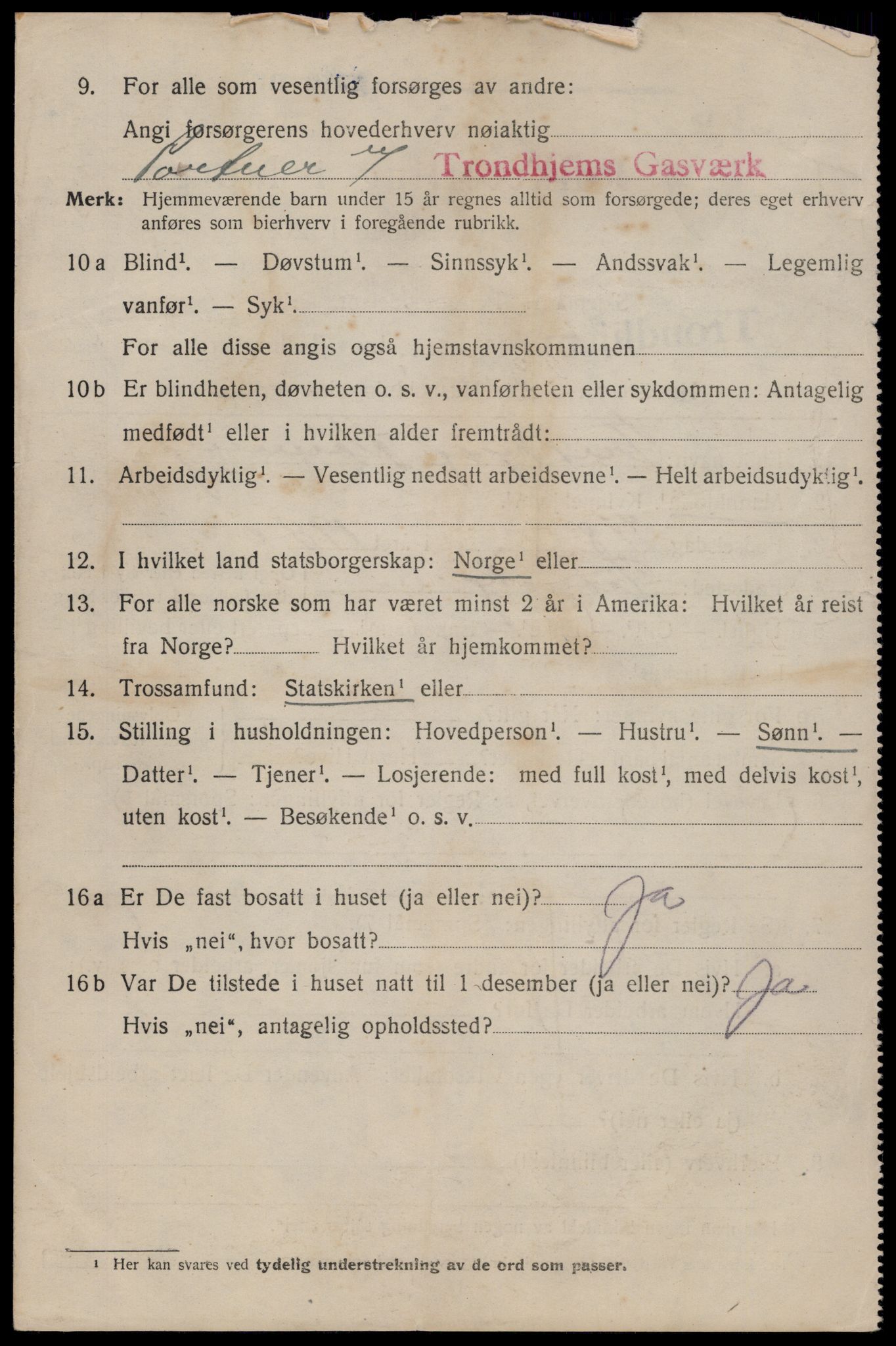 SAT, 1920 census for Trondheim, 1920, p. 145607