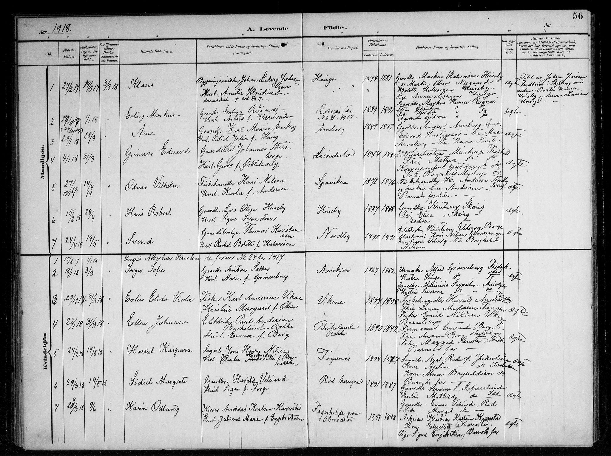 Berg prestekontor Kirkebøker, AV/SAO-A-10902/F/Fa/L0008: Parish register (official) no. I 8, 1902-1920, p. 56