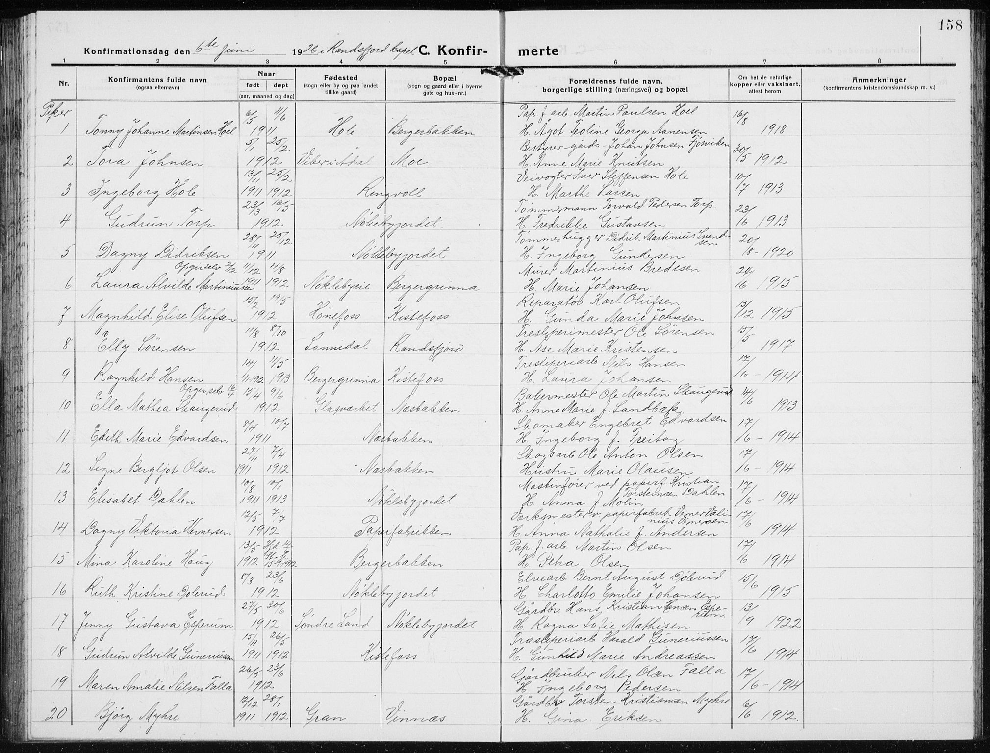 Jevnaker prestekontor, AV/SAH-PREST-116/H/Ha/Hab/L0005: Parish register (copy) no. 5, 1919-1934, p. 158
