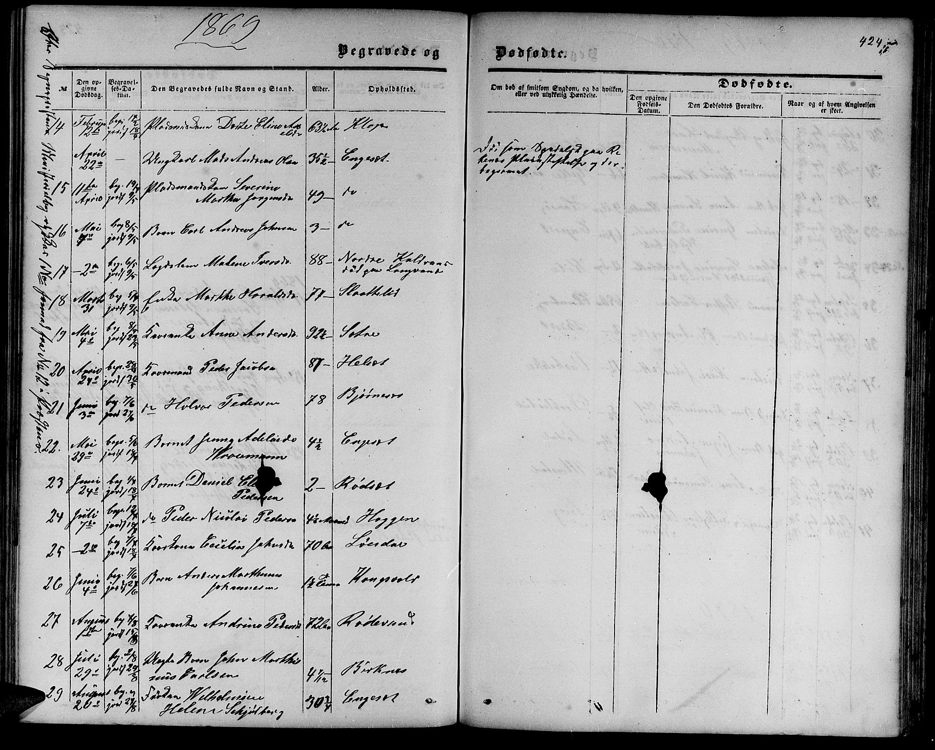 Ministerialprotokoller, klokkerbøker og fødselsregistre - Møre og Romsdal, AV/SAT-A-1454/511/L0157: Parish register (copy) no. 511C03, 1864-1884, p. 424