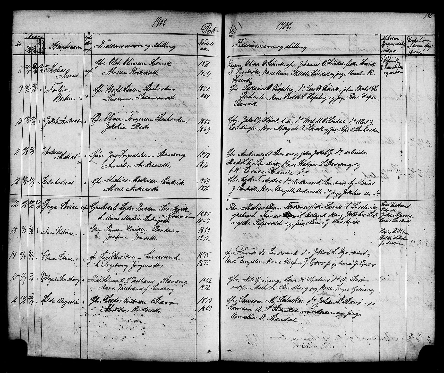 Kinn sokneprestembete, AV/SAB-A-80801/H/Hab/Habc/L0002: Parish register (copy) no. C 2, 1869-1918, p. 136