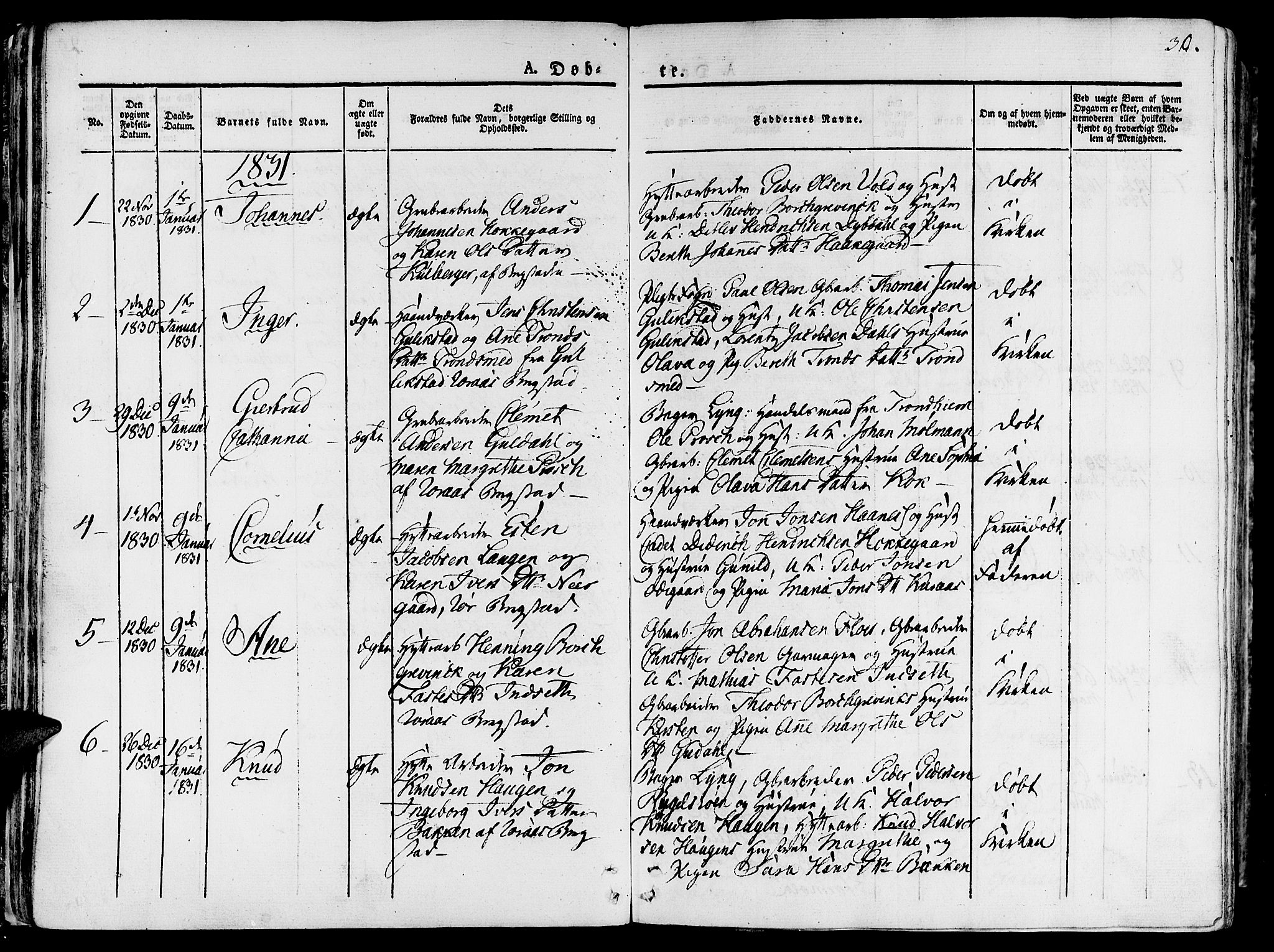 Ministerialprotokoller, klokkerbøker og fødselsregistre - Sør-Trøndelag, SAT/A-1456/681/L0930: Parish register (official) no. 681A08, 1829-1844, p. 30