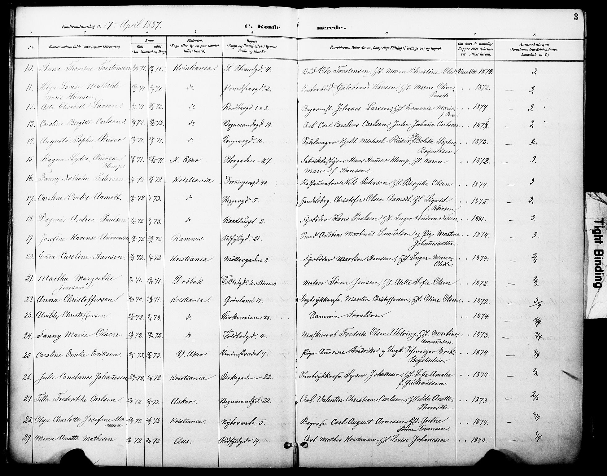 Oslo domkirke Kirkebøker, SAO/A-10752/F/Fa/L0030: Parish register (official) no. 30, 1887-1918, p. 3