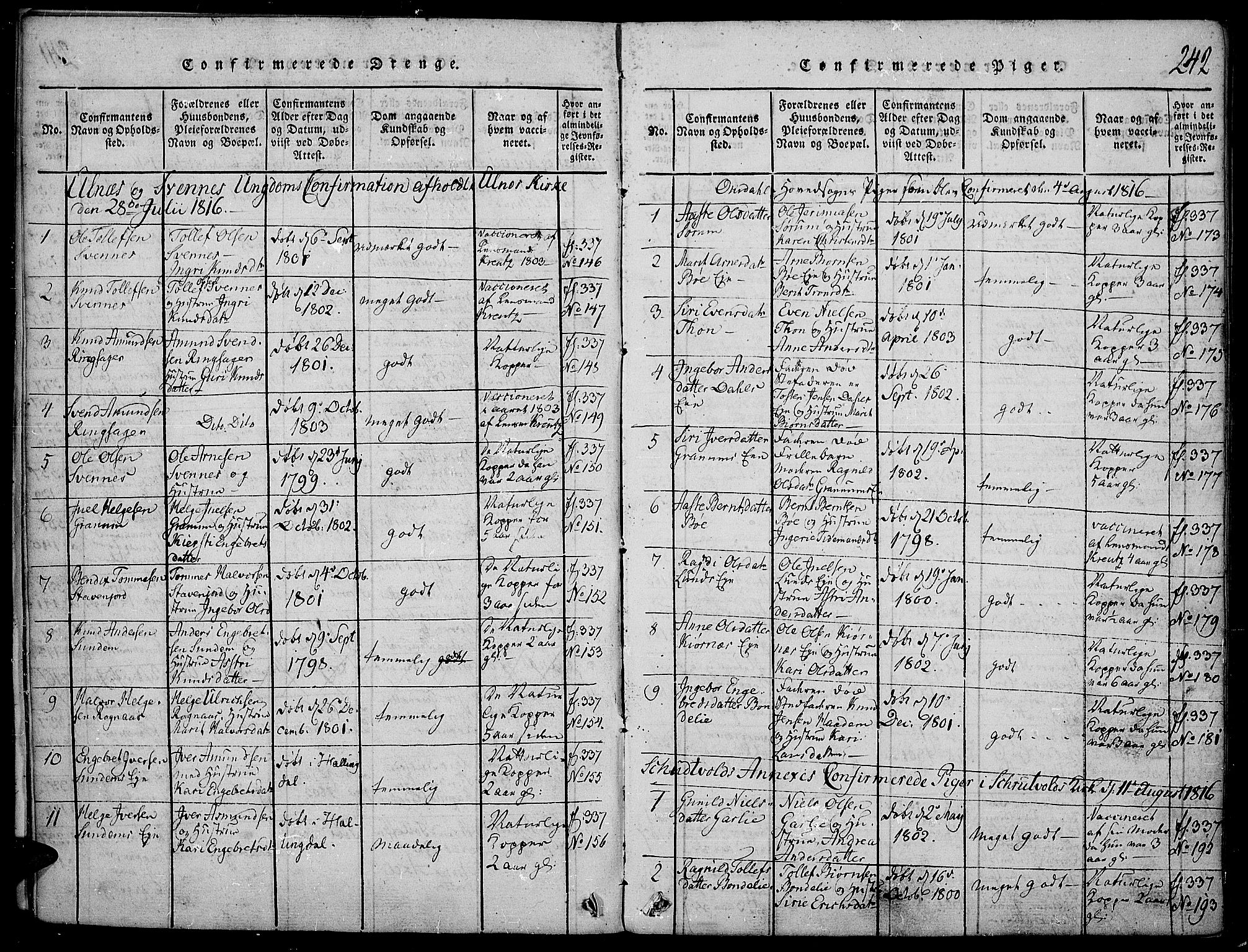 Nord-Aurdal prestekontor, AV/SAH-PREST-132/H/Ha/Haa/L0002: Parish register (official) no. 2, 1816-1828, p. 242