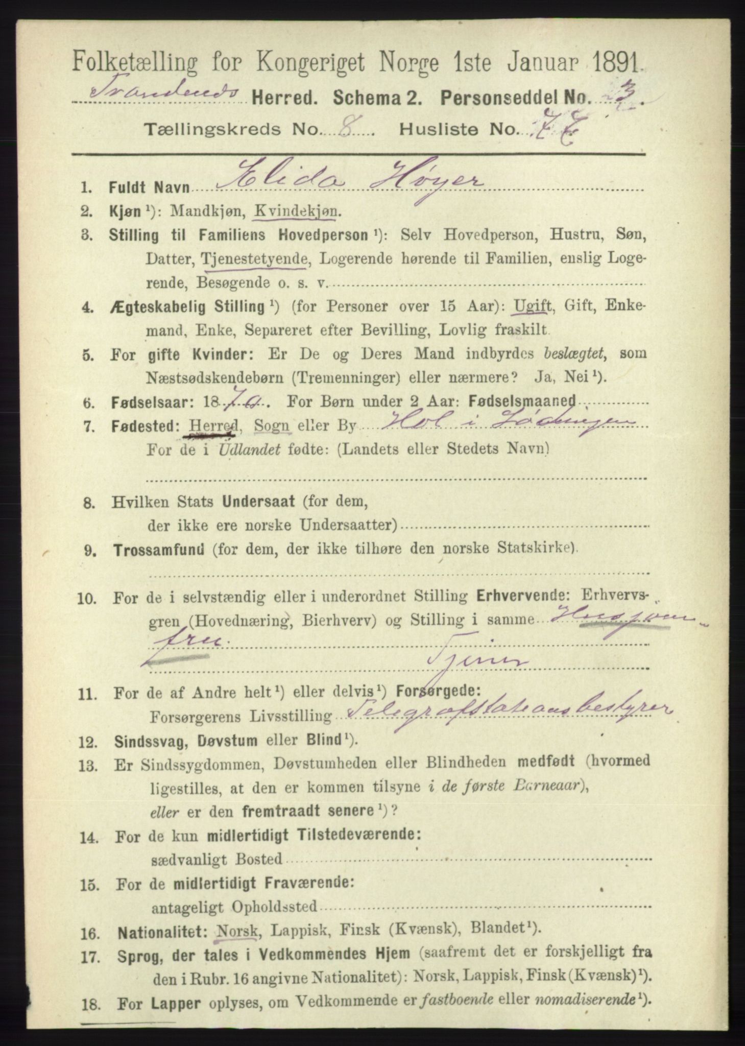 RA, 1891 census for 1914 Trondenes, 1891, p. 6261