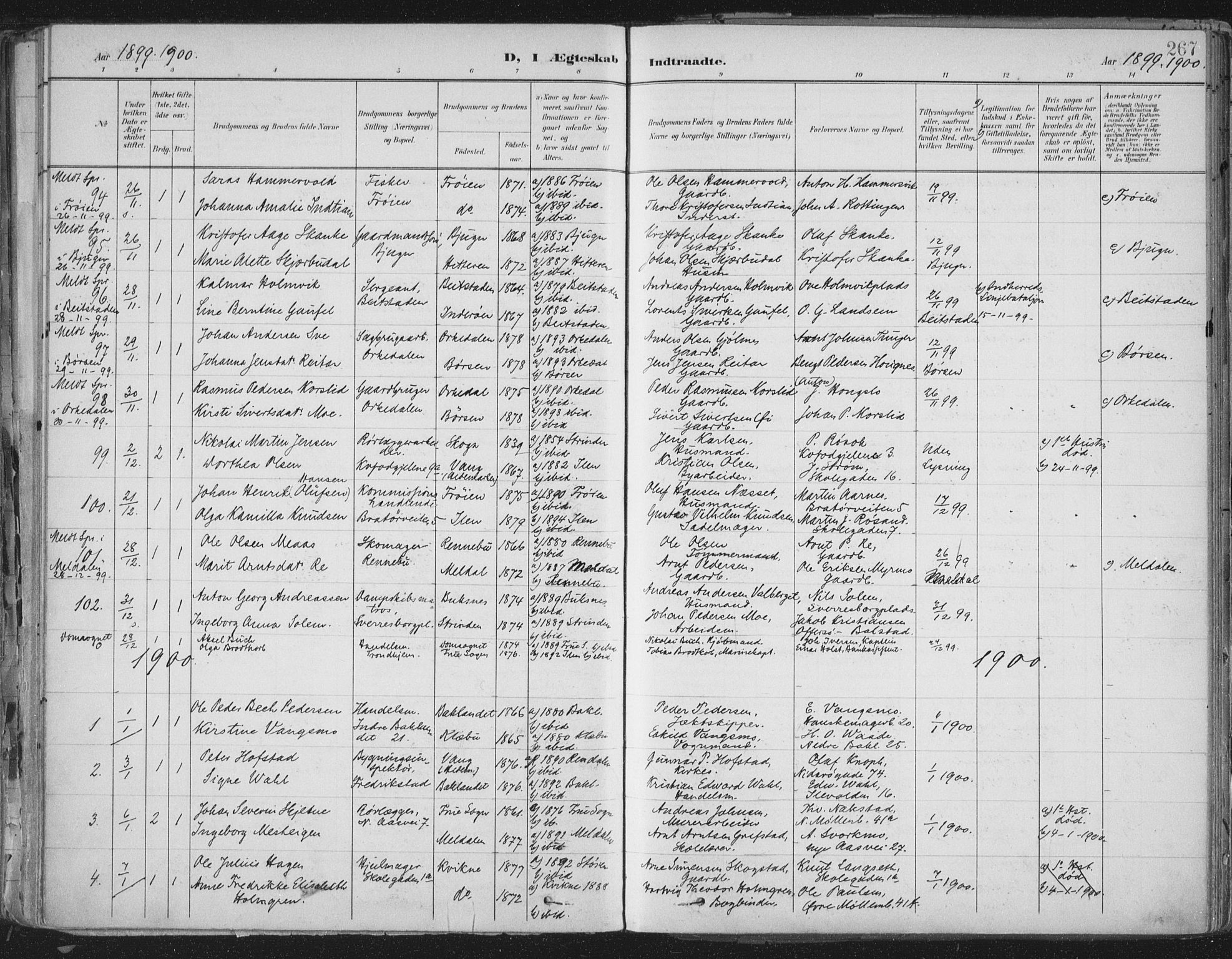 Ministerialprotokoller, klokkerbøker og fødselsregistre - Sør-Trøndelag, SAT/A-1456/603/L0167: Parish register (official) no. 603A06, 1896-1932, p. 267