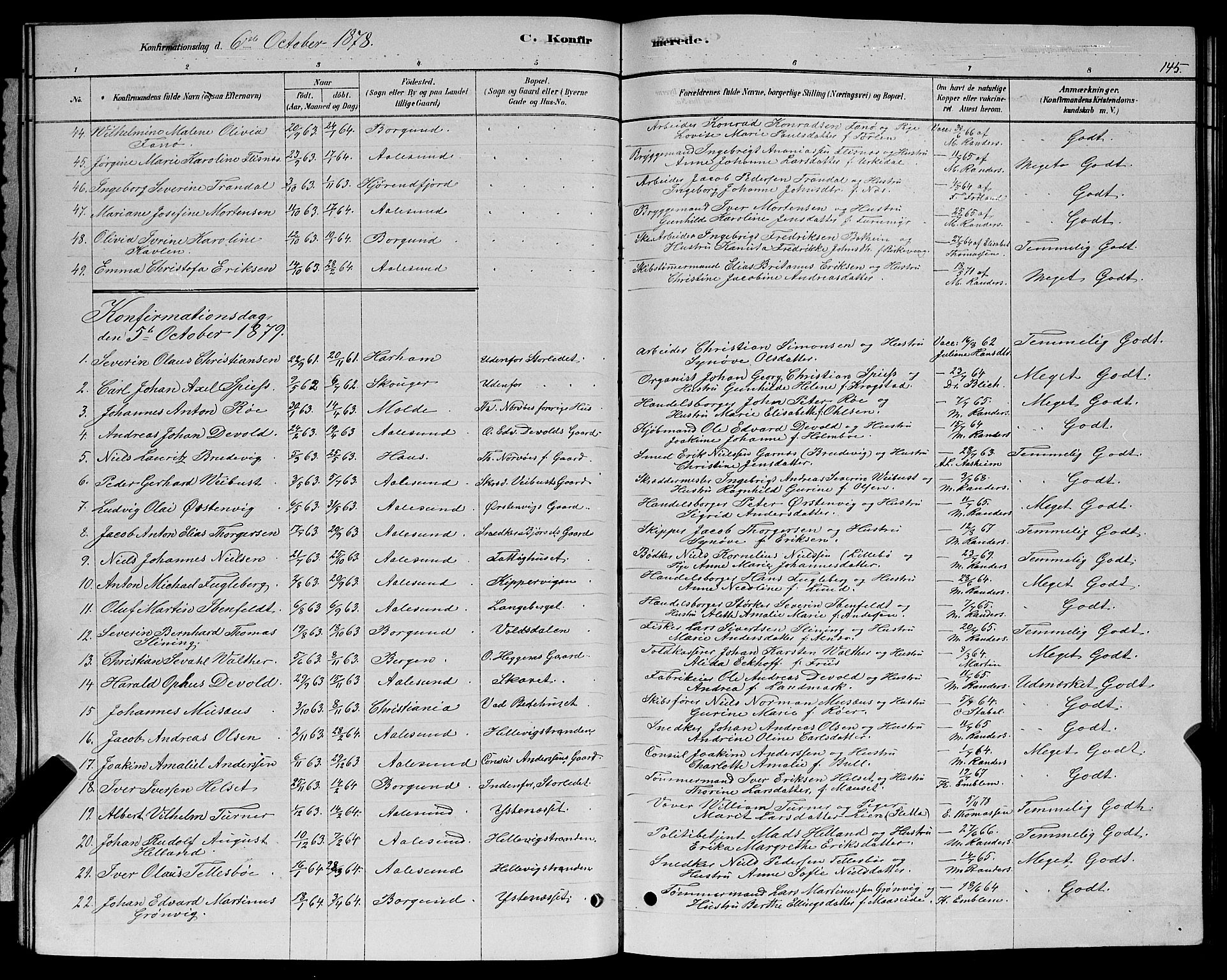 Ministerialprotokoller, klokkerbøker og fødselsregistre - Møre og Romsdal, SAT/A-1454/529/L0466: Parish register (copy) no. 529C03, 1878-1888, p. 145