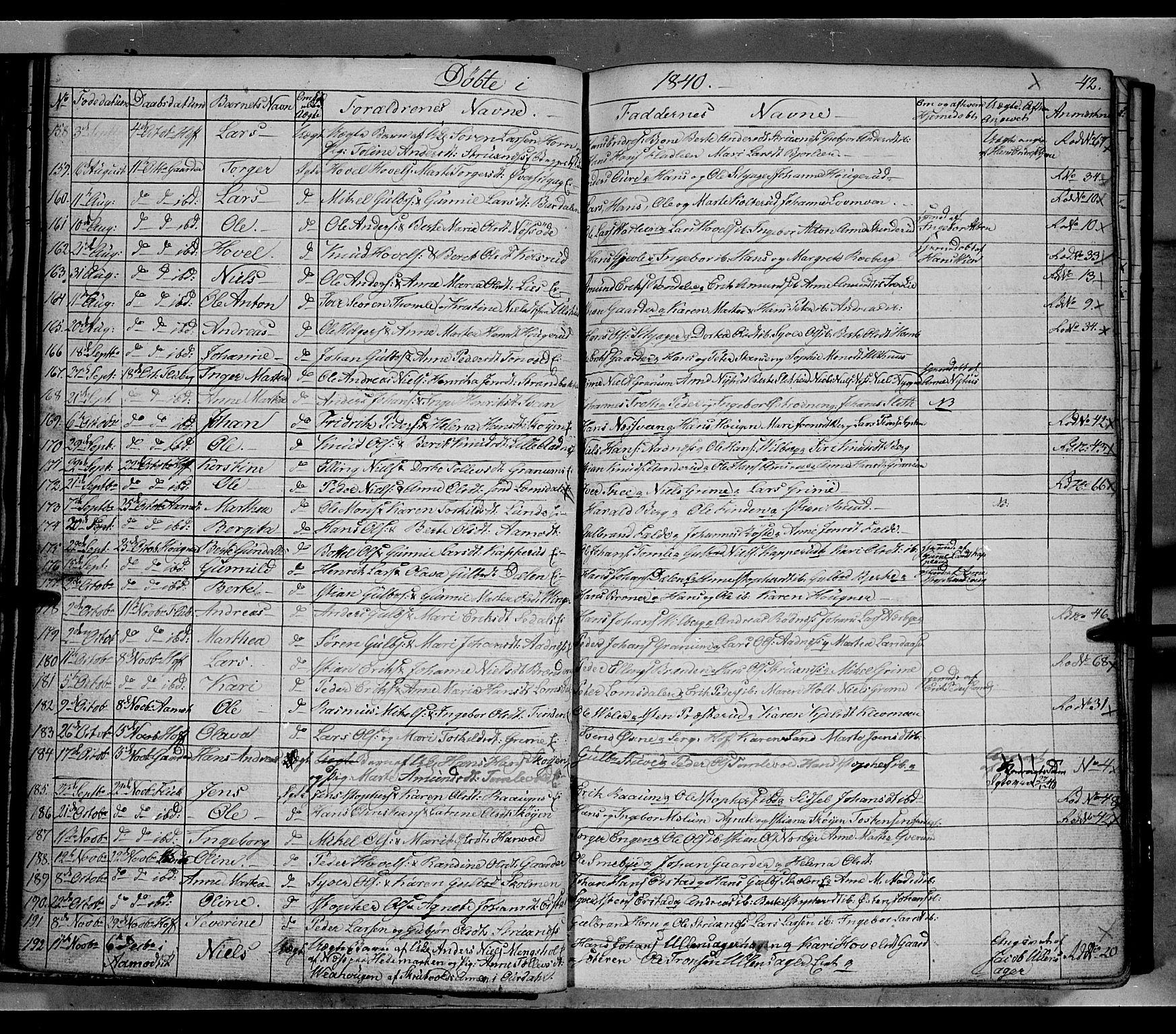 Land prestekontor, AV/SAH-PREST-120/H/Ha/Hab/L0002: Parish register (copy) no. 2, 1833-1849, p. 42