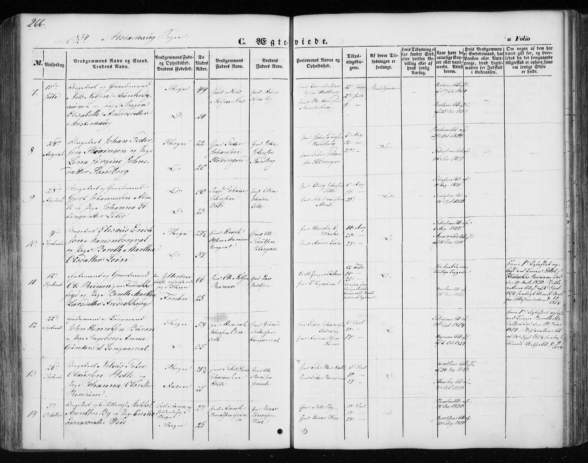 Ministerialprotokoller, klokkerbøker og fødselsregistre - Nord-Trøndelag, SAT/A-1458/717/L0154: Parish register (official) no. 717A07 /1, 1850-1862, p. 266