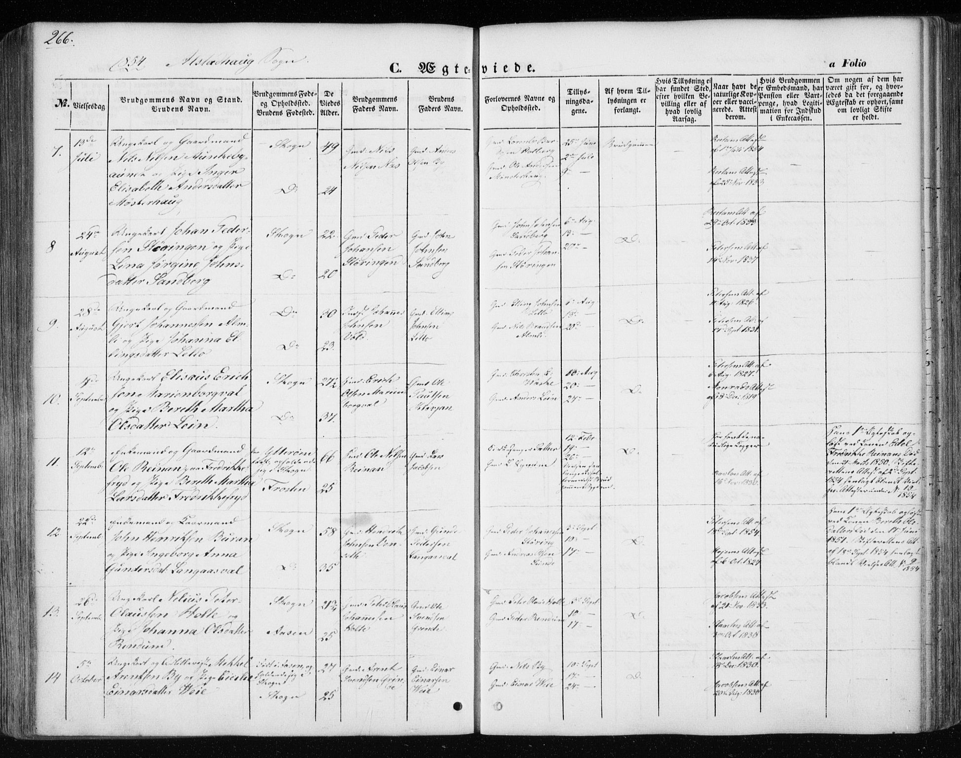 Ministerialprotokoller, klokkerbøker og fødselsregistre - Nord-Trøndelag, AV/SAT-A-1458/717/L0154: Parish register (official) no. 717A07 /1, 1850-1862, p. 266