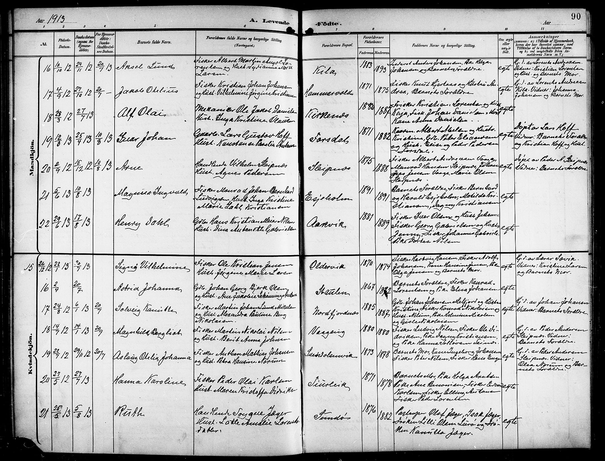 Ministerialprotokoller, klokkerbøker og fødselsregistre - Nordland, AV/SAT-A-1459/841/L0621: Parish register (copy) no. 841C05, 1897-1923, p. 90