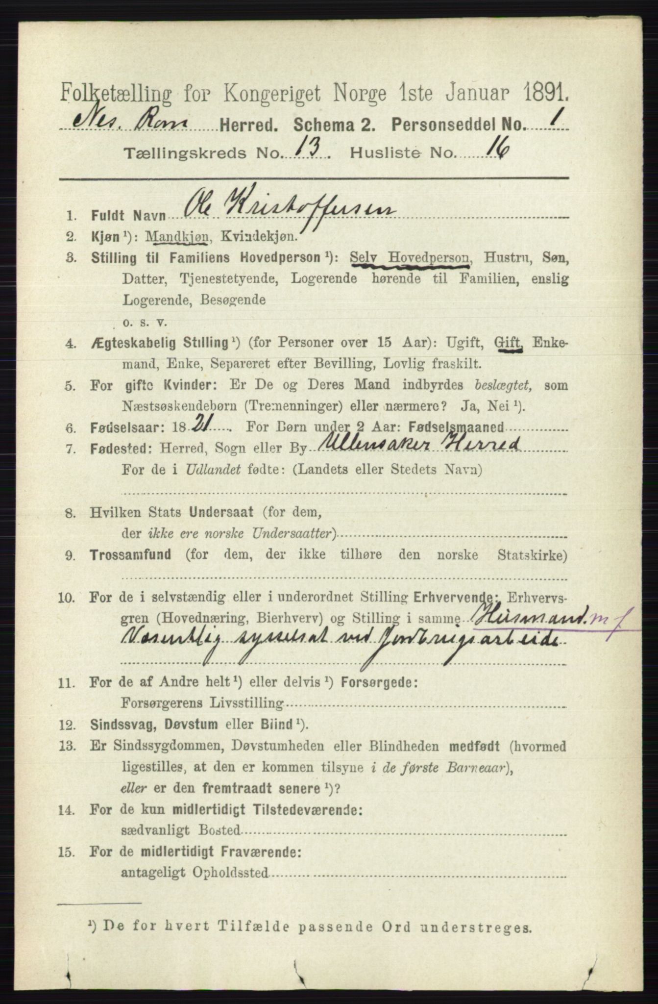 RA, 1891 census for 0236 Nes, 1891, p. 7934