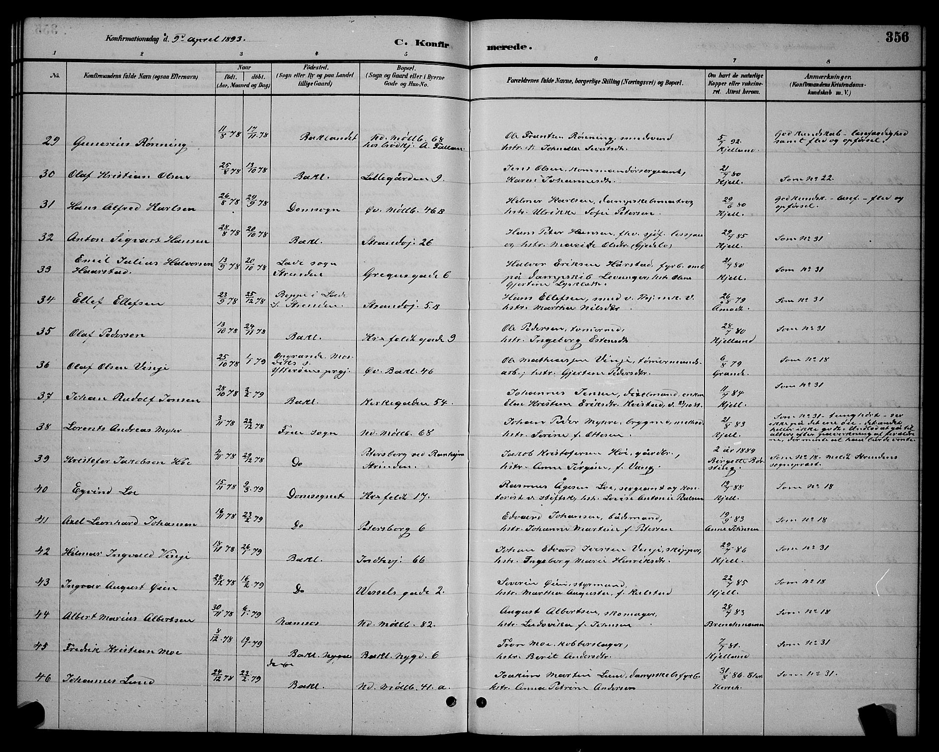 Ministerialprotokoller, klokkerbøker og fødselsregistre - Sør-Trøndelag, AV/SAT-A-1456/604/L0222: Parish register (copy) no. 604C05, 1886-1895, p. 356