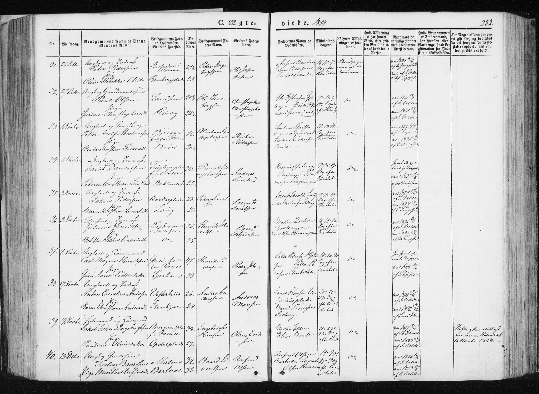 Ministerialprotokoller, klokkerbøker og fødselsregistre - Nord-Trøndelag, SAT/A-1458/741/L0393: Parish register (official) no. 741A07, 1849-1863, p. 232