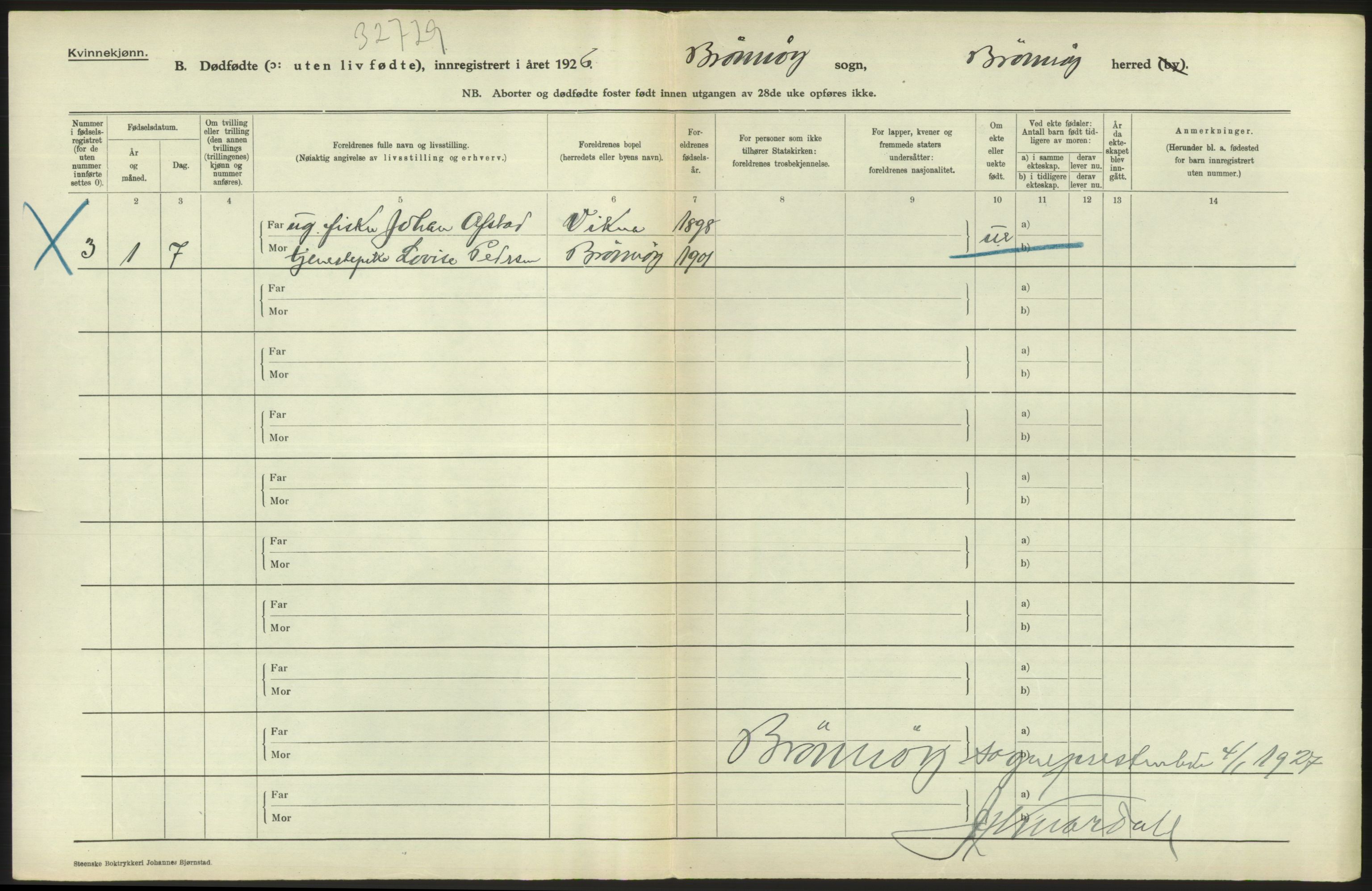 Statistisk sentralbyrå, Sosiodemografiske emner, Befolkning, AV/RA-S-2228/D/Df/Dfc/Dfcf/L0040: Nordland fylke: Levendefødte menn og kvinner. Byer, samt gifte, dødfødte. Bygder og byer., 1926, p. 494