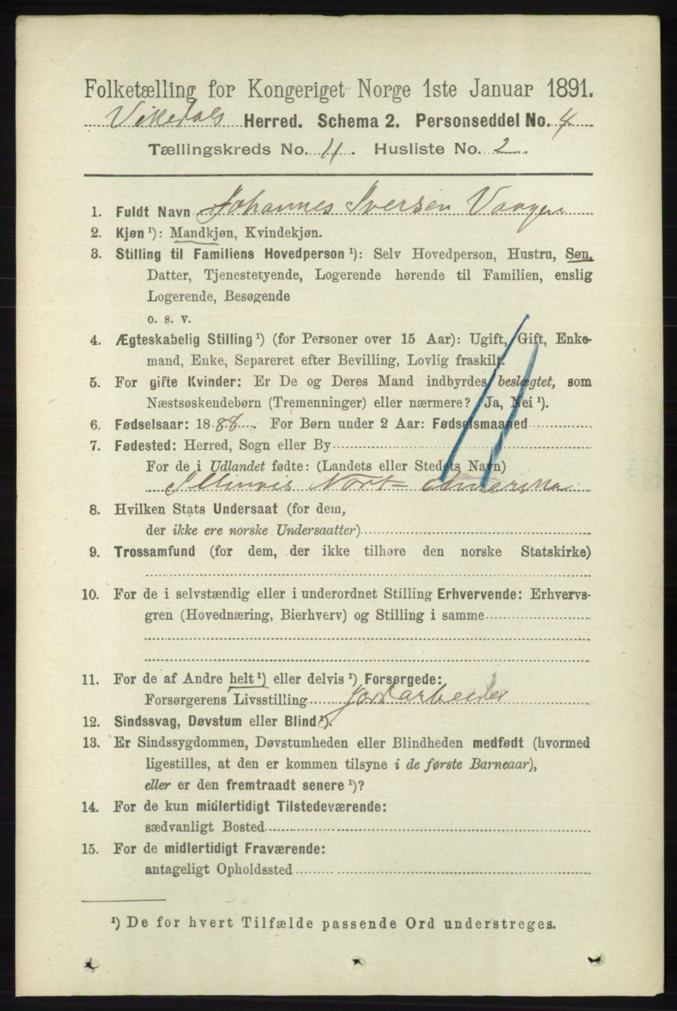 RA, 1891 census for 1157 Vikedal, 1891, p. 2903