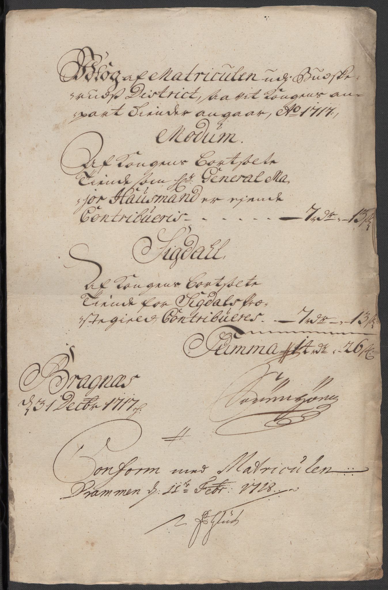 Rentekammeret inntil 1814, Reviderte regnskaper, Fogderegnskap, RA/EA-4092/R31/L1711: Fogderegnskap Hurum, Røyken, Eiker, Lier og Buskerud, 1717, p. 184