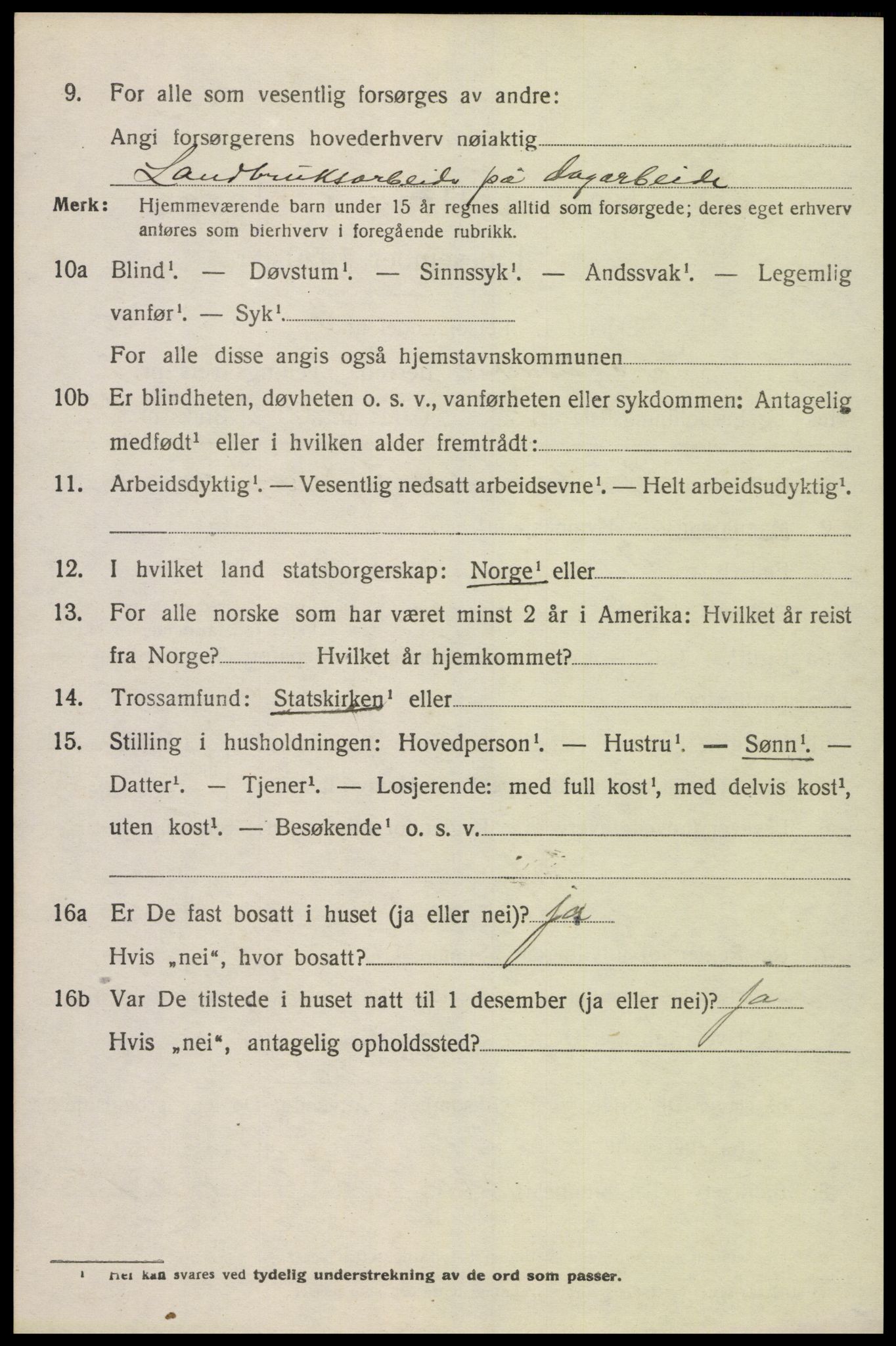 SAK, 1920 census for Sør-Audnedal, 1920, p. 1616
