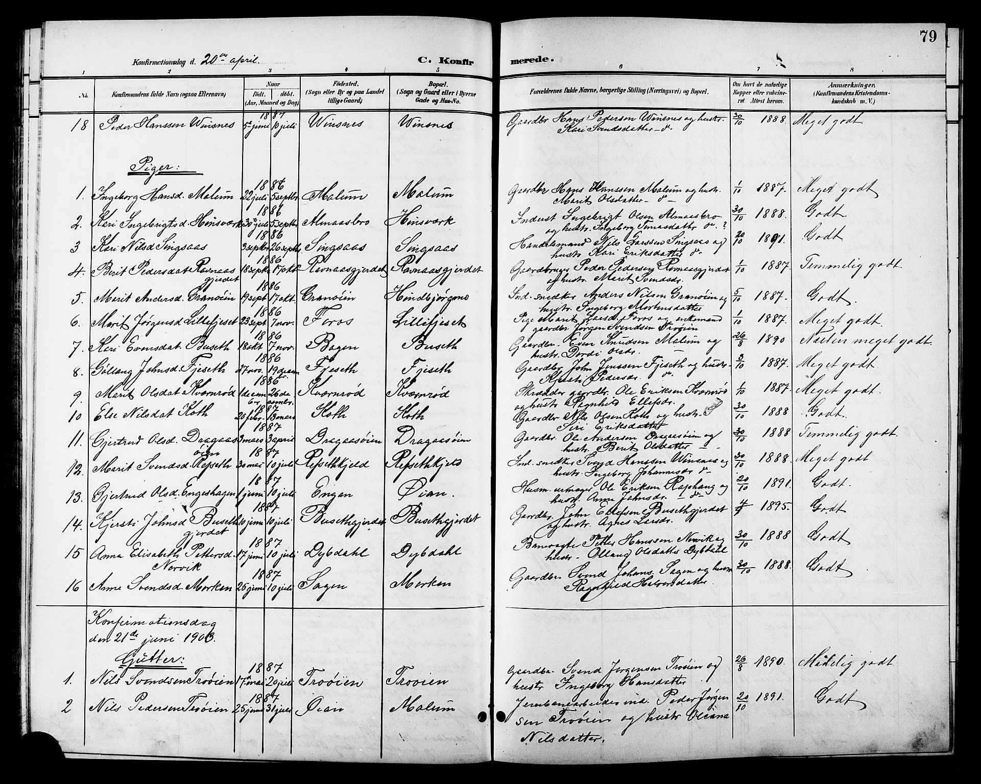 Ministerialprotokoller, klokkerbøker og fødselsregistre - Sør-Trøndelag, SAT/A-1456/688/L1029: Parish register (copy) no. 688C04, 1899-1915, p. 79
