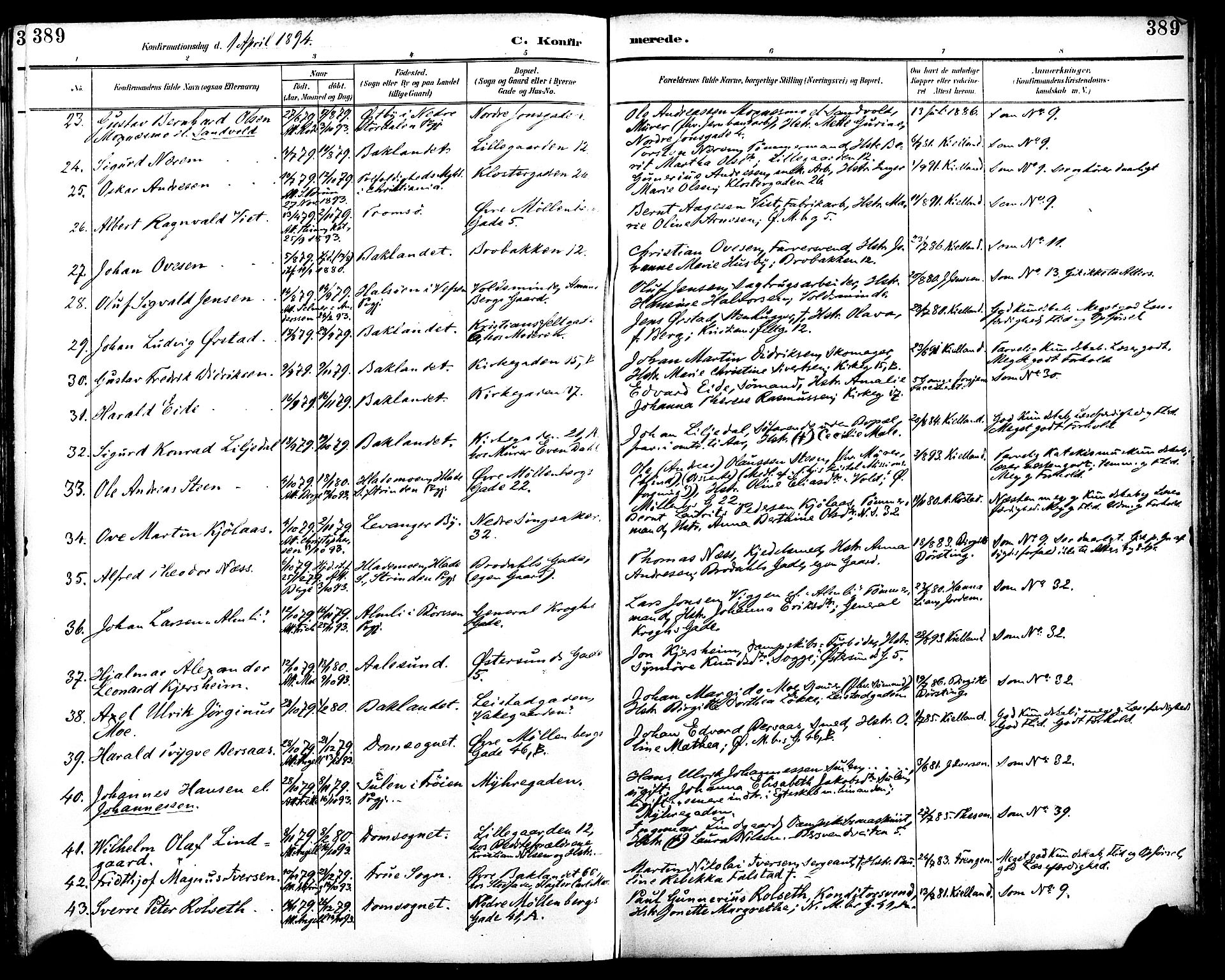 Ministerialprotokoller, klokkerbøker og fødselsregistre - Sør-Trøndelag, SAT/A-1456/604/L0197: Parish register (official) no. 604A18, 1893-1900, p. 389