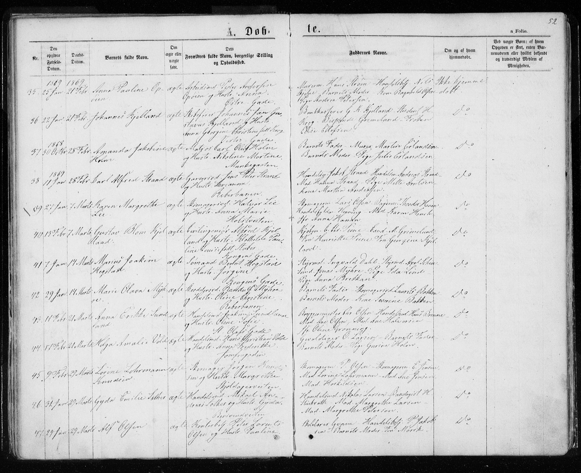 Ministerialprotokoller, klokkerbøker og fødselsregistre - Sør-Trøndelag, SAT/A-1456/601/L0054: Parish register (official) no. 601A22, 1866-1877, p. 52