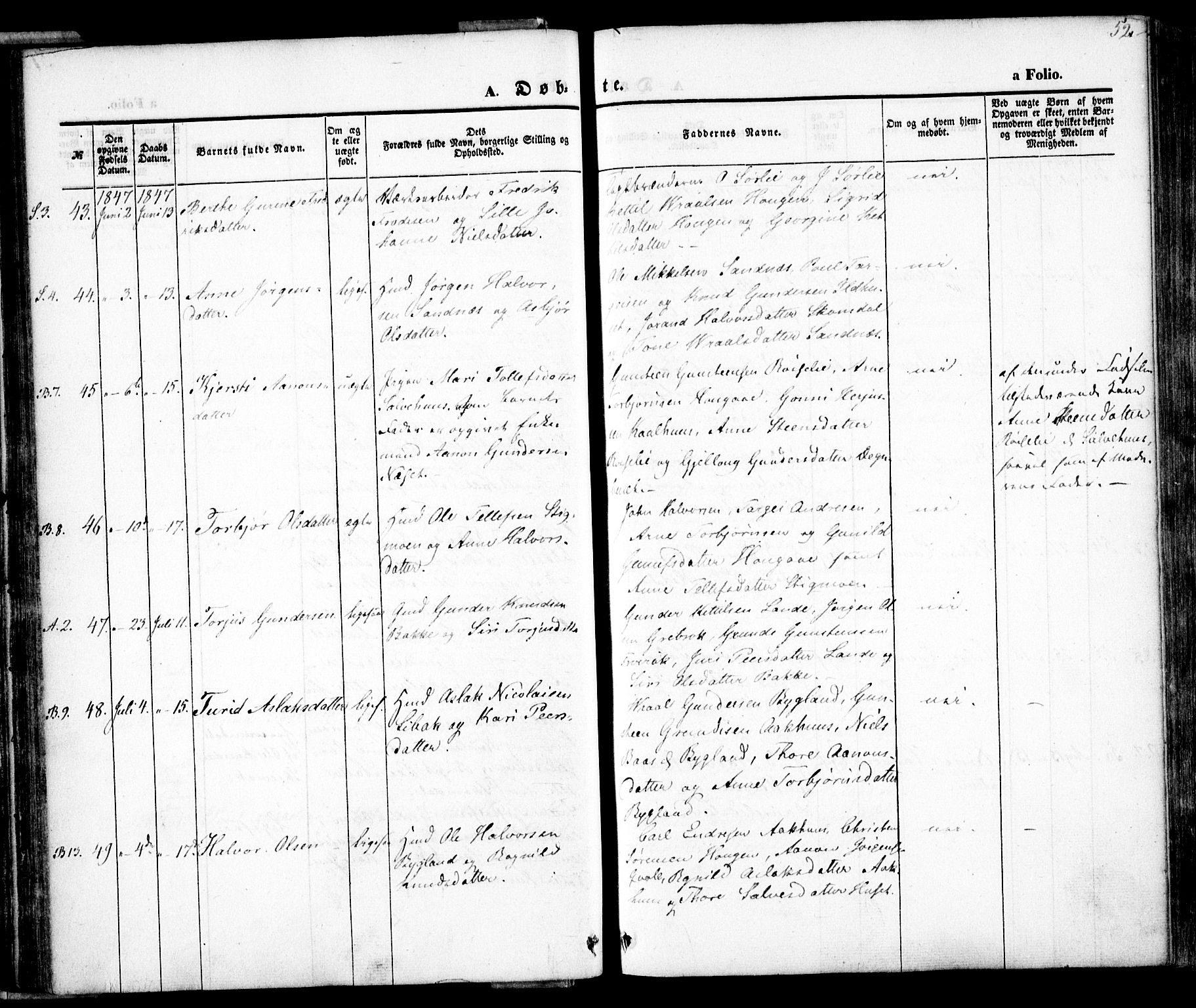 Bygland sokneprestkontor, AV/SAK-1111-0006/F/Fa/Fab/L0004: Parish register (official) no. A 4, 1842-1858, p. 52
