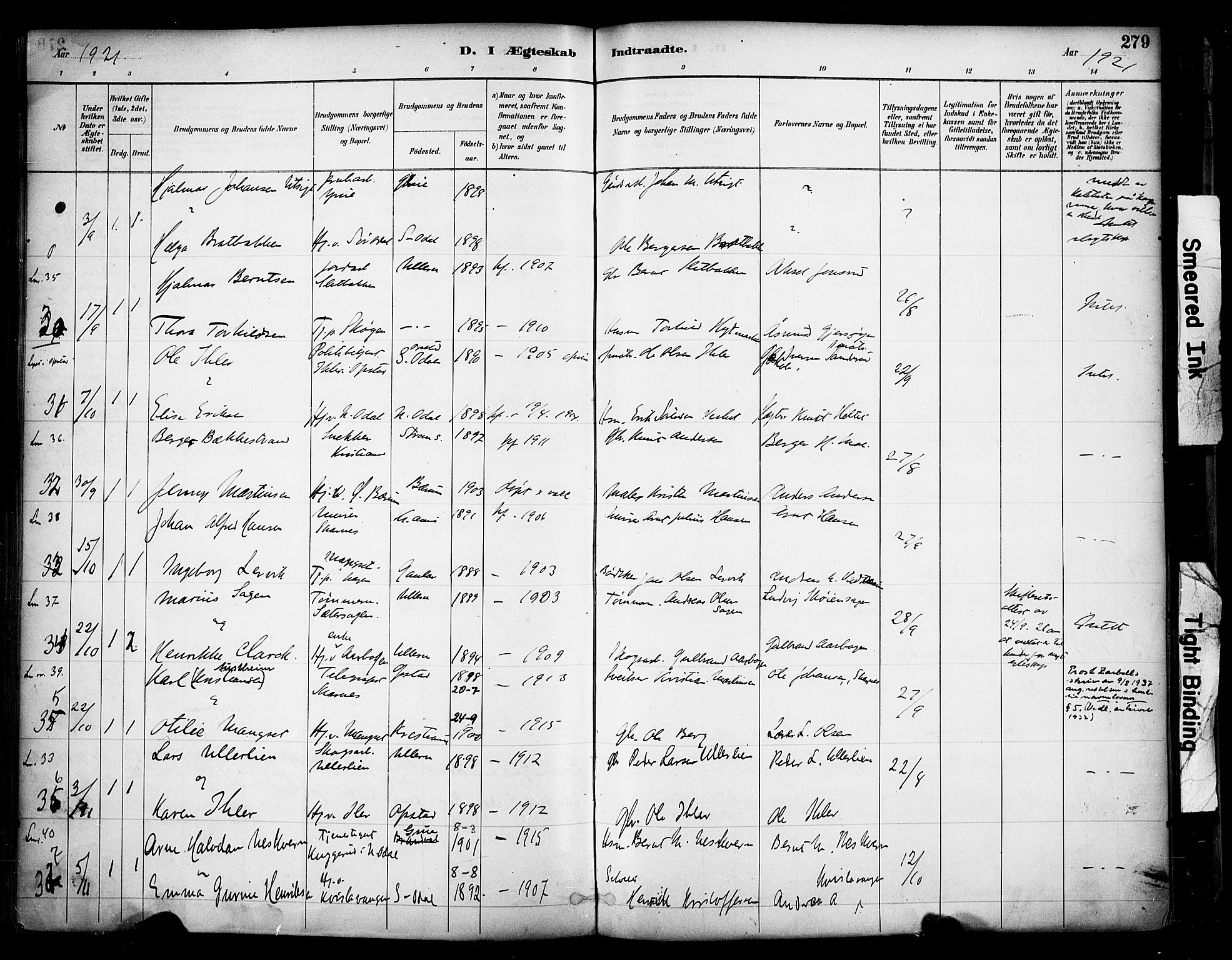 Sør-Odal prestekontor, SAH/PREST-030/H/Ha/Haa/L0007: Parish register (official) no. 7, 1886-1925, p. 279